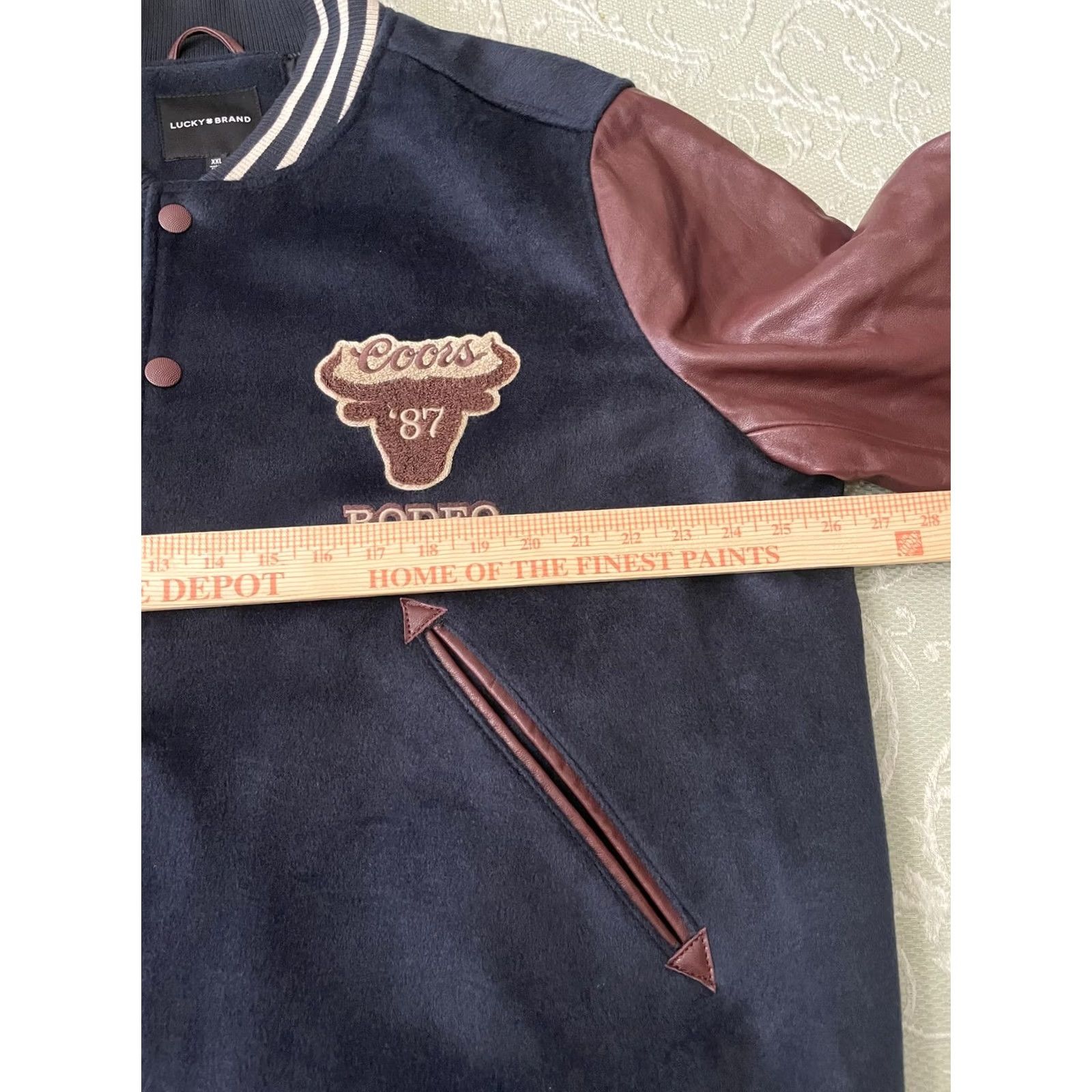 Lucky Brand {'classification': 'Product Title', 'Lucky Brand Jacket Mens 2XL Blue Wool Leather Varsity Coors Rodeo Club Beer'} Size US XXL / EU 58 / 5 - 4 Thumbnail