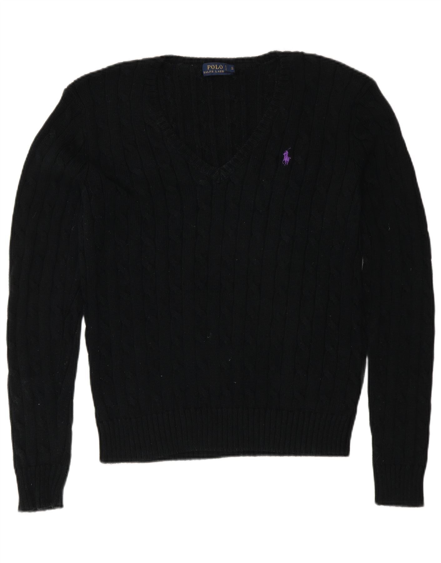 Polo Ralph Lauren Womens V-Neck Jumper Sweater UK 16 Large Black Size M / US 6-8 / IT 42-44 - 1 Thumbnail