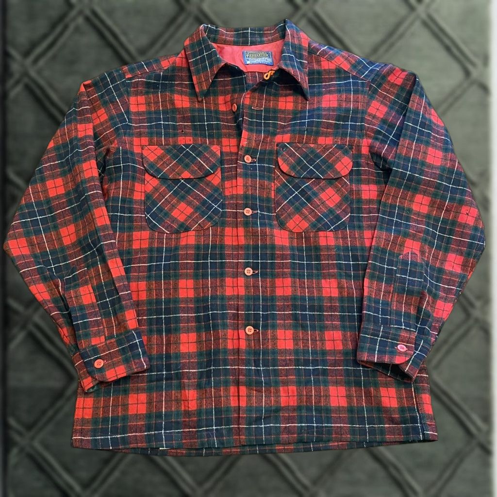 Pendleton VINTAGE Pendleton Board Shirt Flannel Virgin Wool Manson Plaid Mens Red Tartan Shirt Size US M / EU 48-50 / 2 - 1 Thumbnail