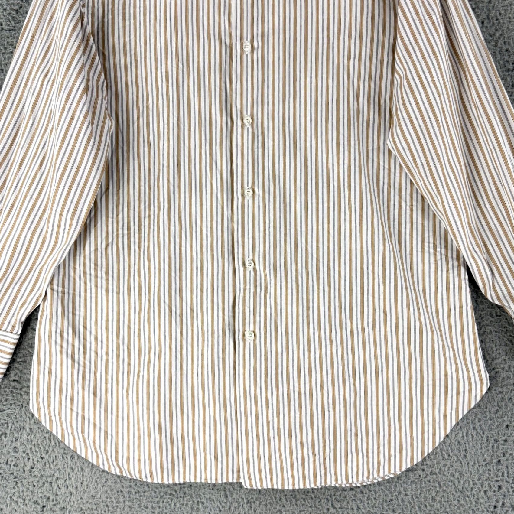 Brioni Brioni Button-Up Shirt Mens XL Tan White Striped Long Sleeve Italy Luxury Business Casual Formal Workwear Size US L / EU 52-54 / 3 - 4 Thumbnail
