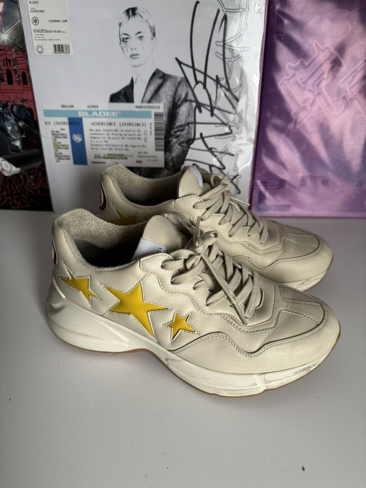 Gucci Gucci Rhyton Star Leather Sneakers Cream Yellow Luxury Size US 8.5 / EU 41-42 - 5 Thumbnail