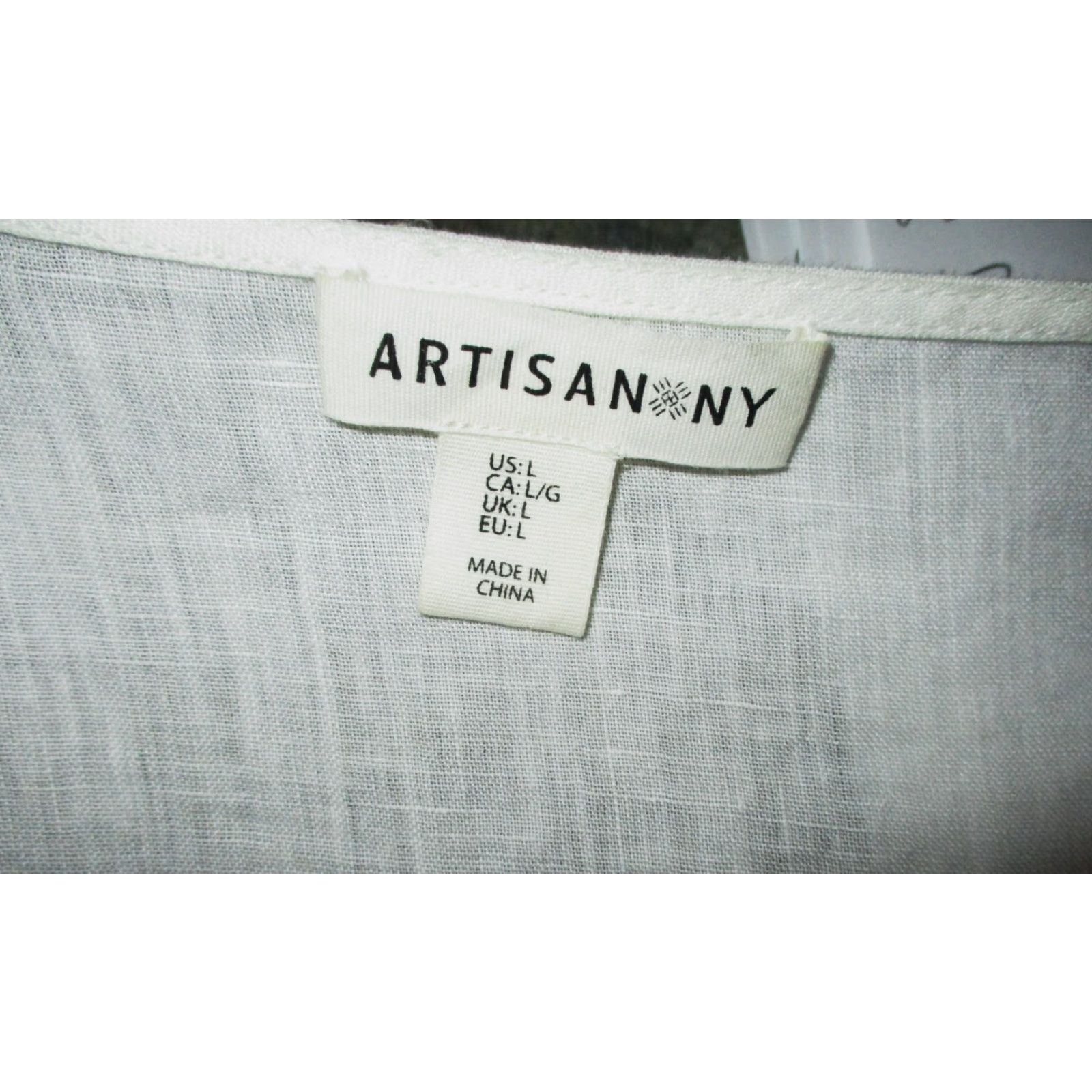 Vintage ARTISANNY White 100% Linen Embroidered Top Size L Shirt Women Adult Top 3/4 Sleeve V-Neck Fall Spring Summer Winter Casual Vintage No N/A Size L / US 10 / IT 46 - 6 Thumbnail