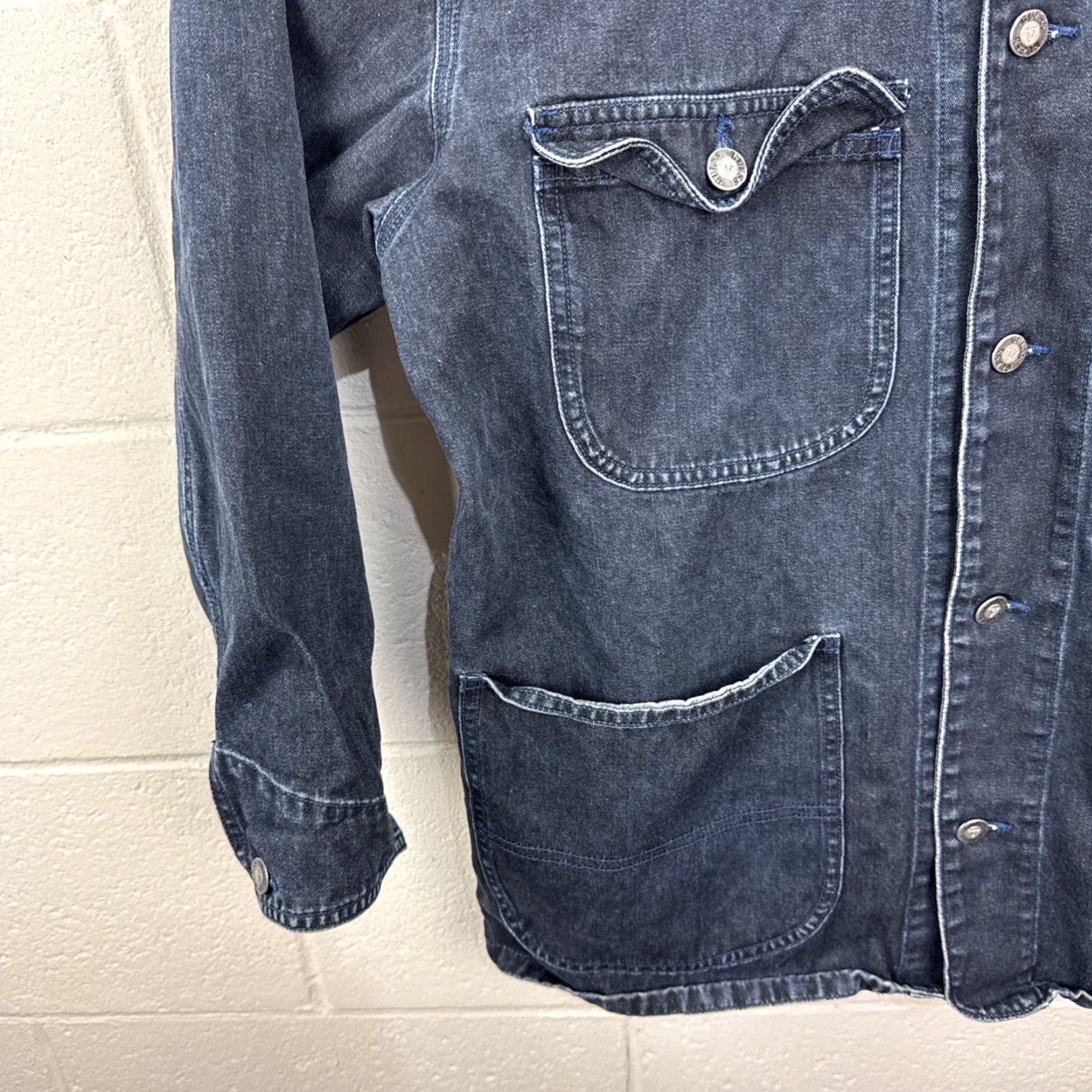 Guess VTG Guess Jeans Chore Jacket Mens L Denim Blue 90s Workwear USA Buttons Pockets Collared Long Jacket Mens Size US 33 - 6 Thumbnail