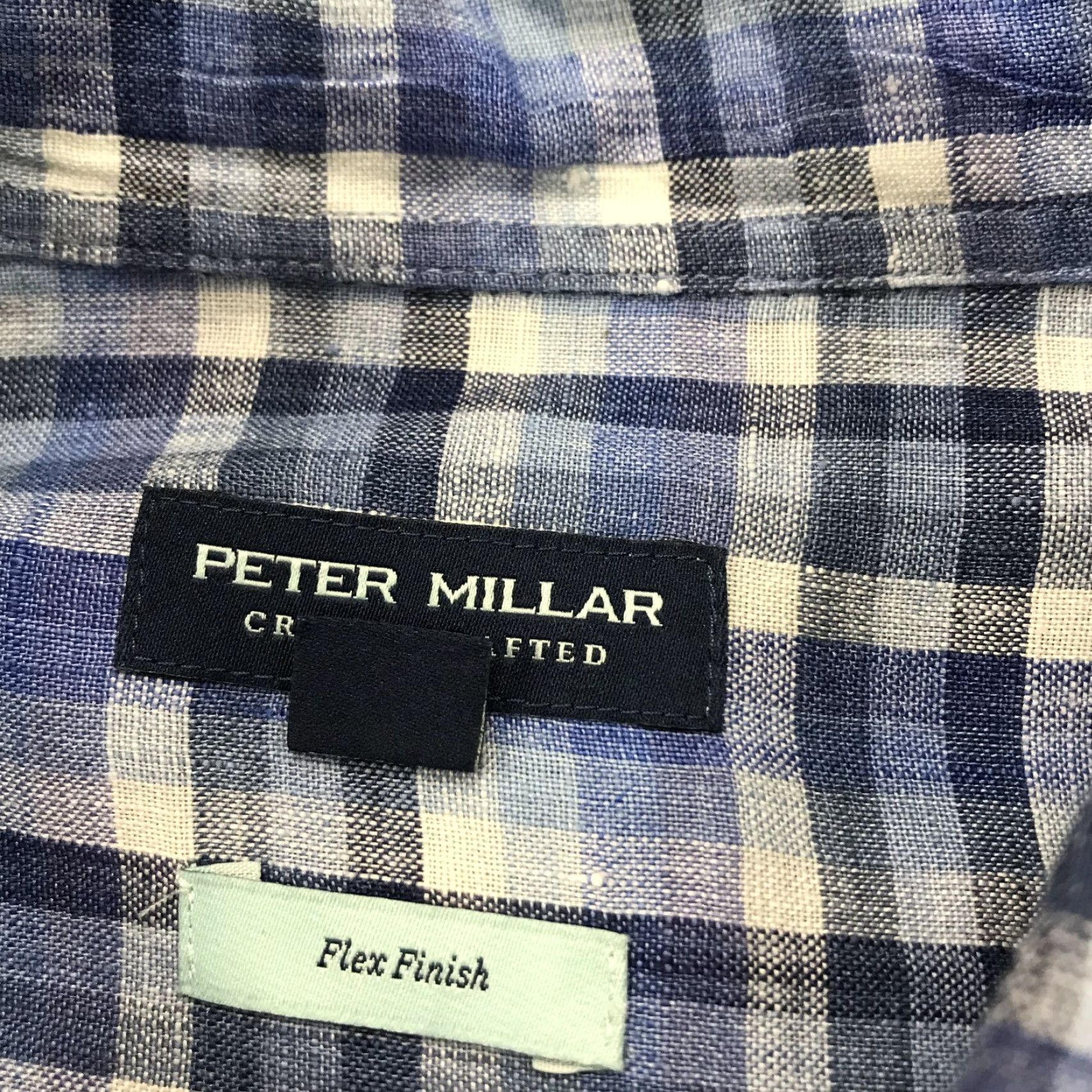 Peter Millar Peter Millar Shirt Mens Large Blue 100% Linen Flex Finish Check Crown Crafted Size US L / EU 52-54 / 3 - 4 Thumbnail