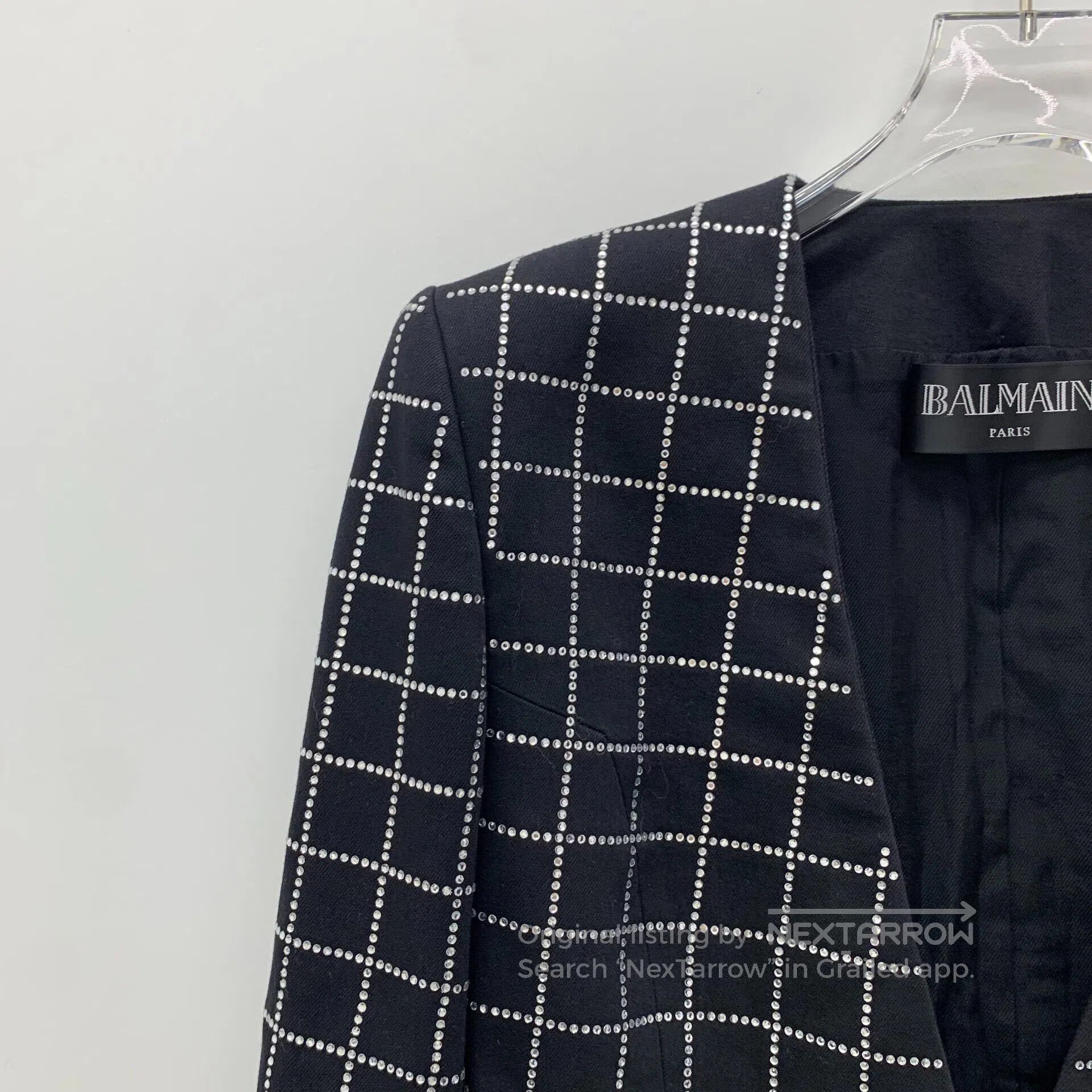 Balmain BALMAIN Black Plaid Cotton V-neck Blazer| Size S / US 4 / IT 40 - 3 Thumbnail