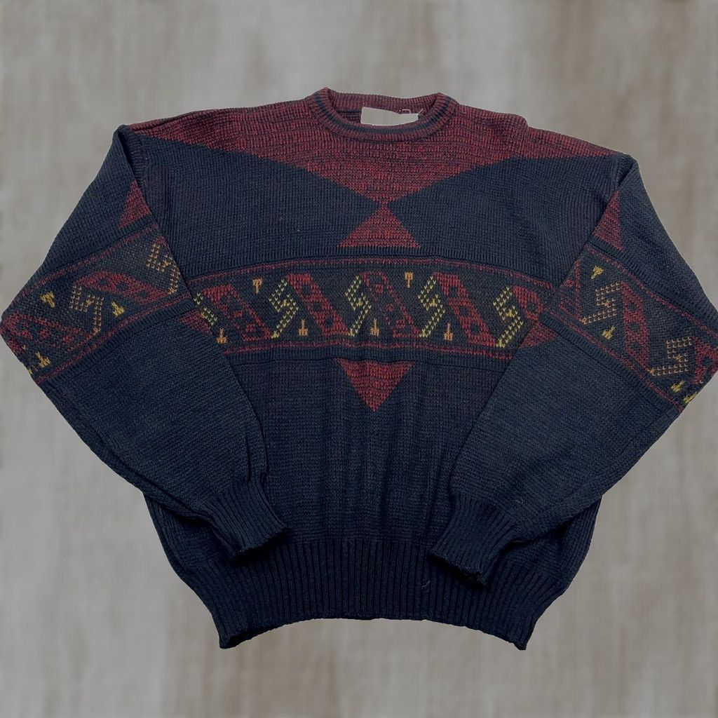 Vintage VINTAGE Grandpa Sweater Mens 3XB Black Red Geometric Crewneck 80s 90s Cosby Size US XL / EU 56 / 4 - 1 Thumbnail