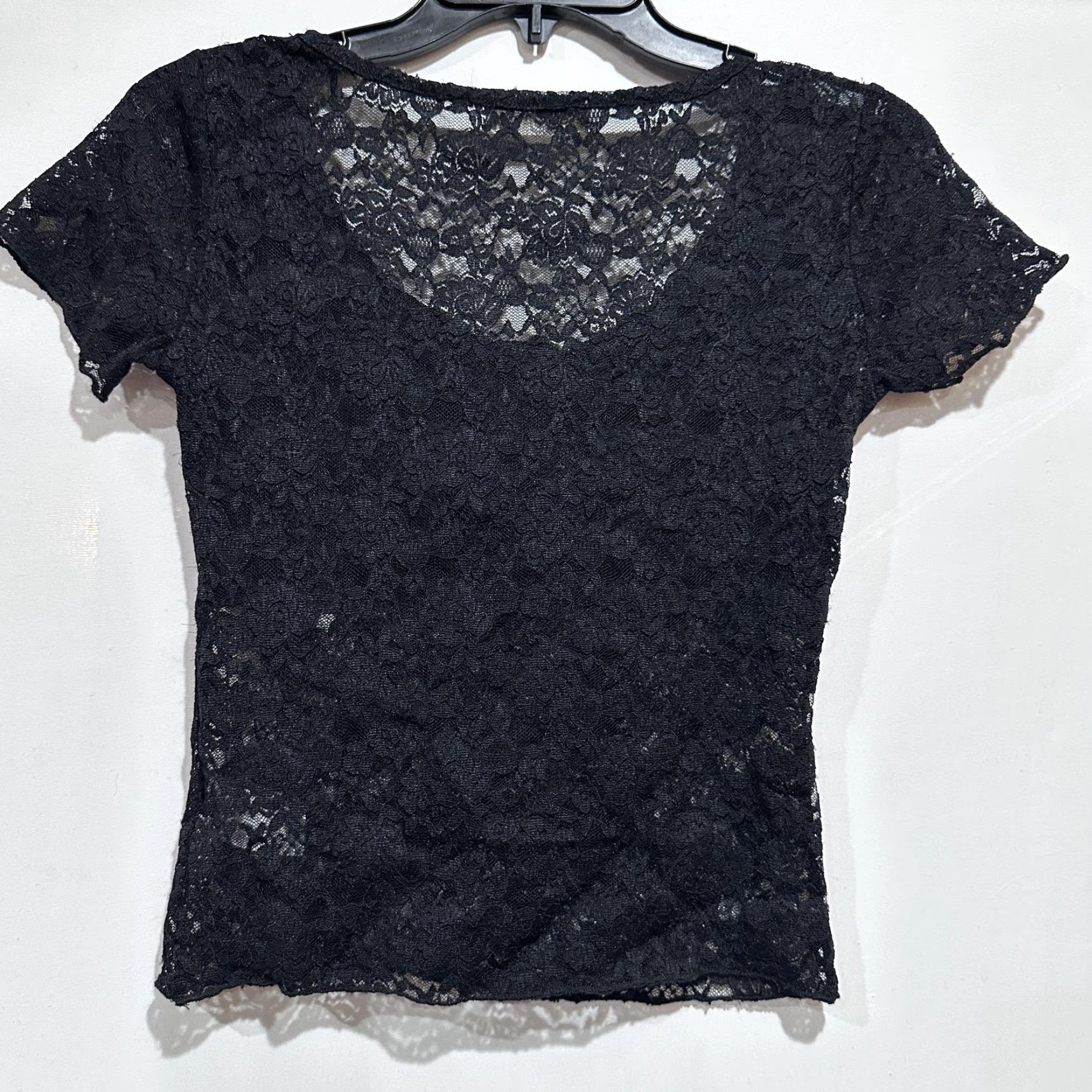 Vintage Wild Love Shirt S Black Lace Sheer Tie Front Short Sleeve Floral Whimsigoth Size S / US 4 / IT 40 - 3 Thumbnail