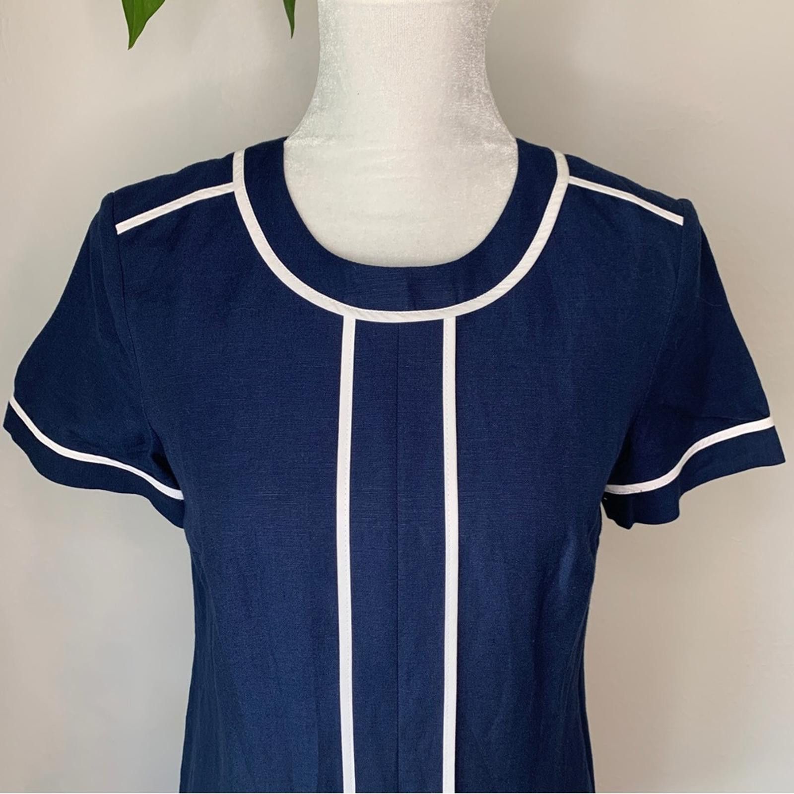 Banana Republic Banana Republic Navy Blue Dress with White Accents Size S / US 4 / IT 40 - 5 Thumbnail