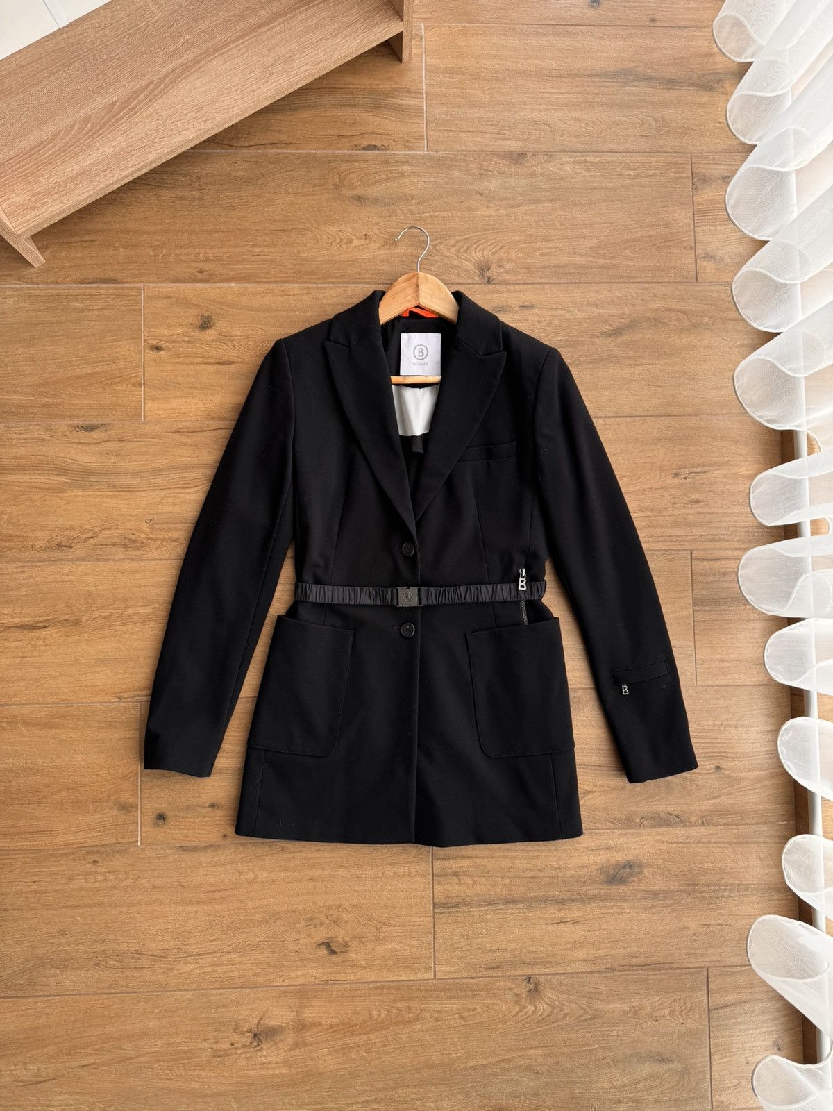 Bogner × Vintage Vintage Bogner Luxury Belted Viscose Black Blazer Jacket Size S / US 4 / IT 40 - 1 Thumbnail