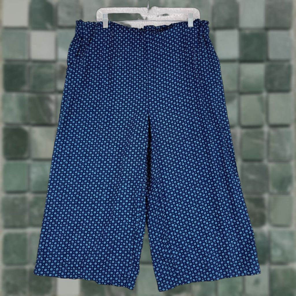 Vintage NorthStyle Blue Dot Print Pull On Elastic Waist Cropped Pants Womens Large Size 36" / US 14 / IT 50 - 1 Thumbnail