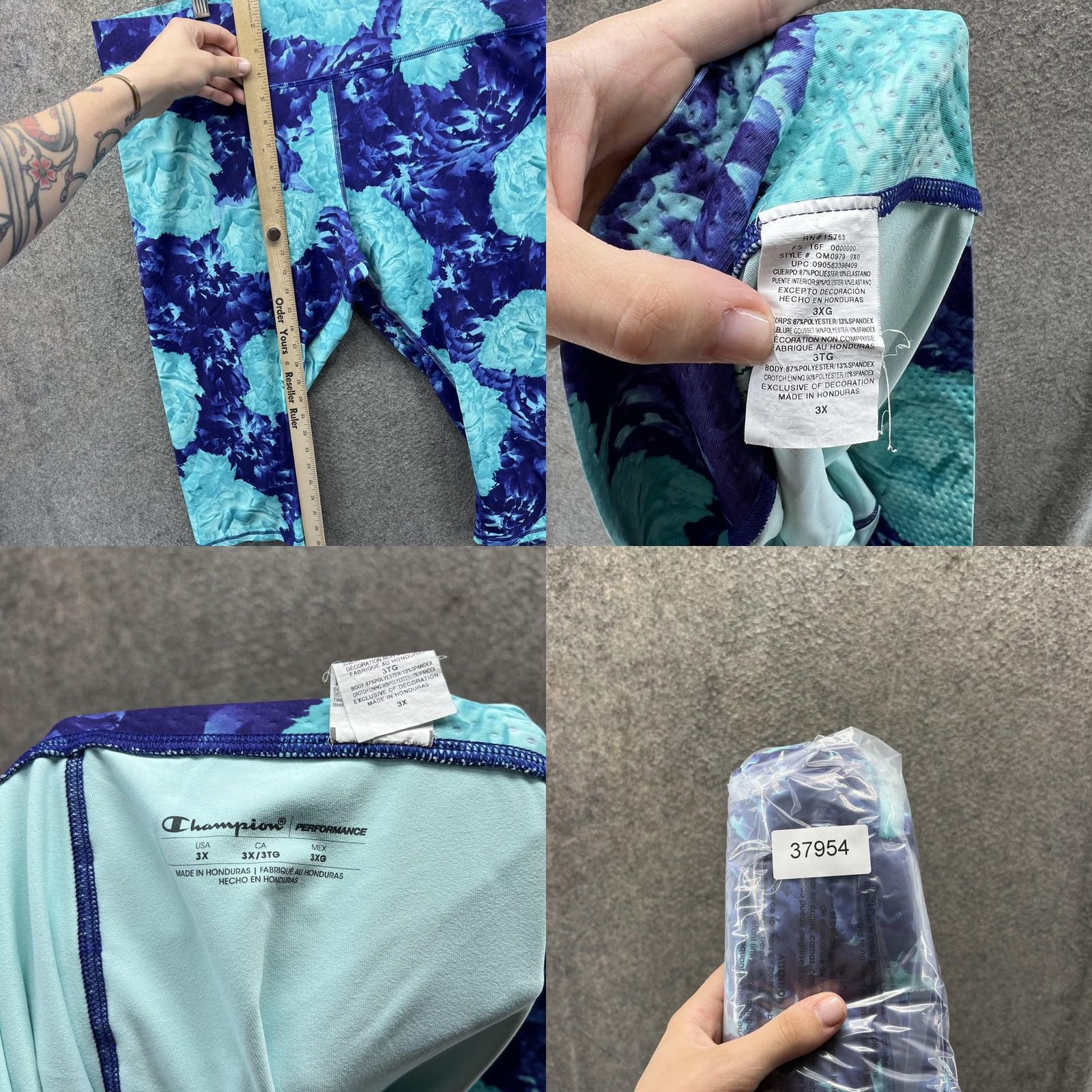 Champion Champion Leggings Womens 3X Blue Teal Floral Capri Plus Size Performance Size 40" / US 18 - 8 Thumbnail