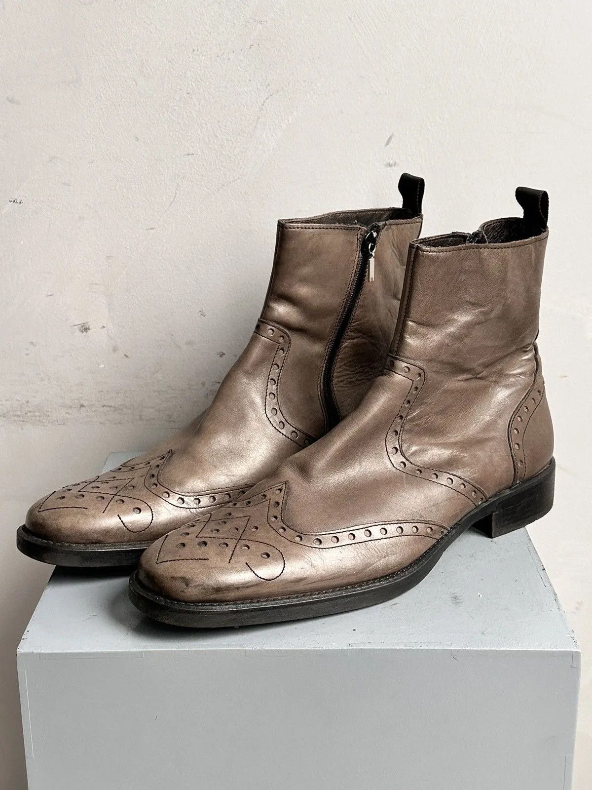 COWBOYS Leather brown chelsea MILITARY boots western Italy