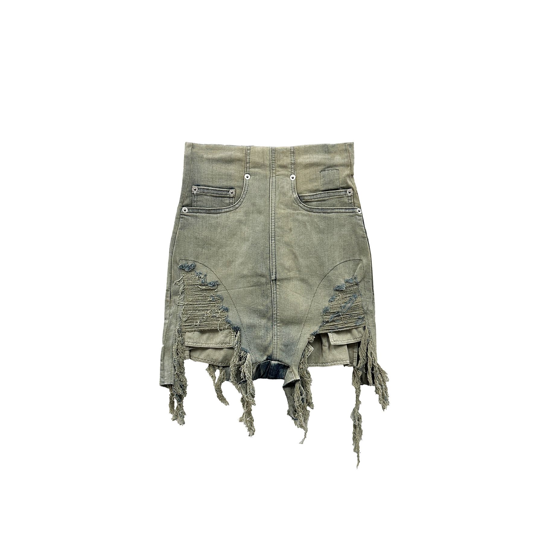 image of Rick Owens Drkshdw Dirt Cutoffs In Sky Stretch Denim Shorts, Women's (Size 27)