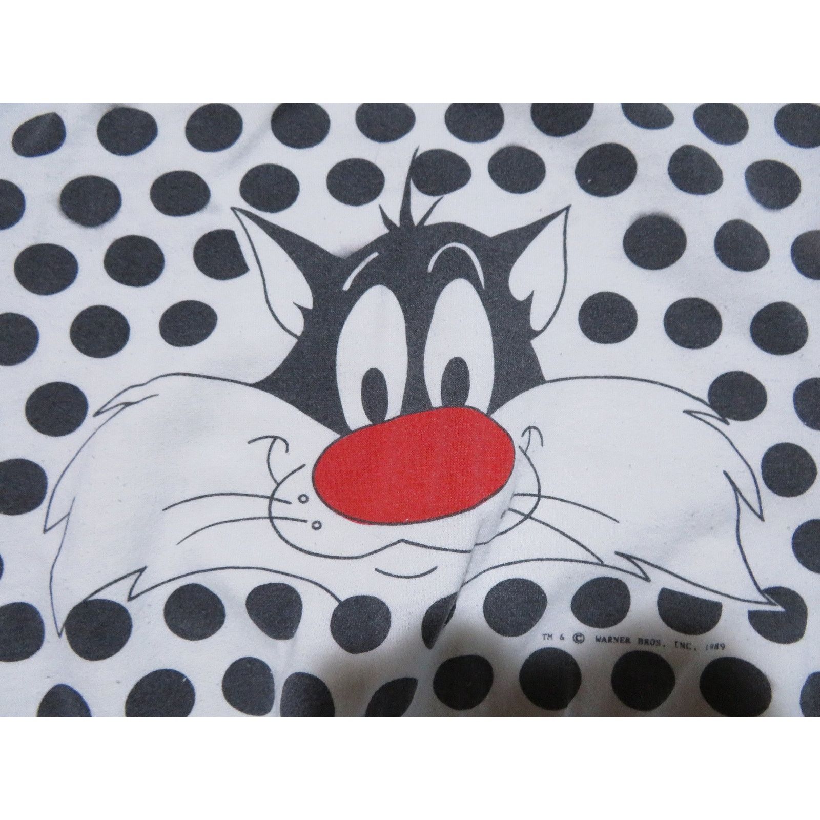Warner Bros Sylvester The Cat Sweatshirt White Black Polka Dot Sz L 80s Size L / US 10 / IT 46 - 2 Thumbnail