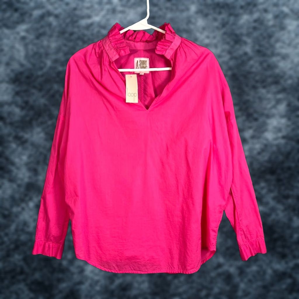 Pinko A Shirt Thing Womens Shirt Long-Sleeve Pink Ruffle Collar Blouse Small NEW! Size S / US 4 / IT 40 - 1 Thumbnail