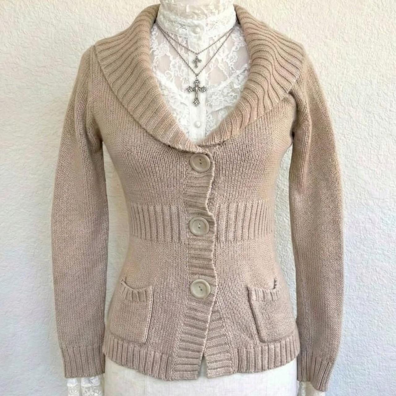 LIZ LISA Cream knit cardigan with button front and pockets, y2k Size M / US 6-8 / IT 42-44 - 3 Thumbnail