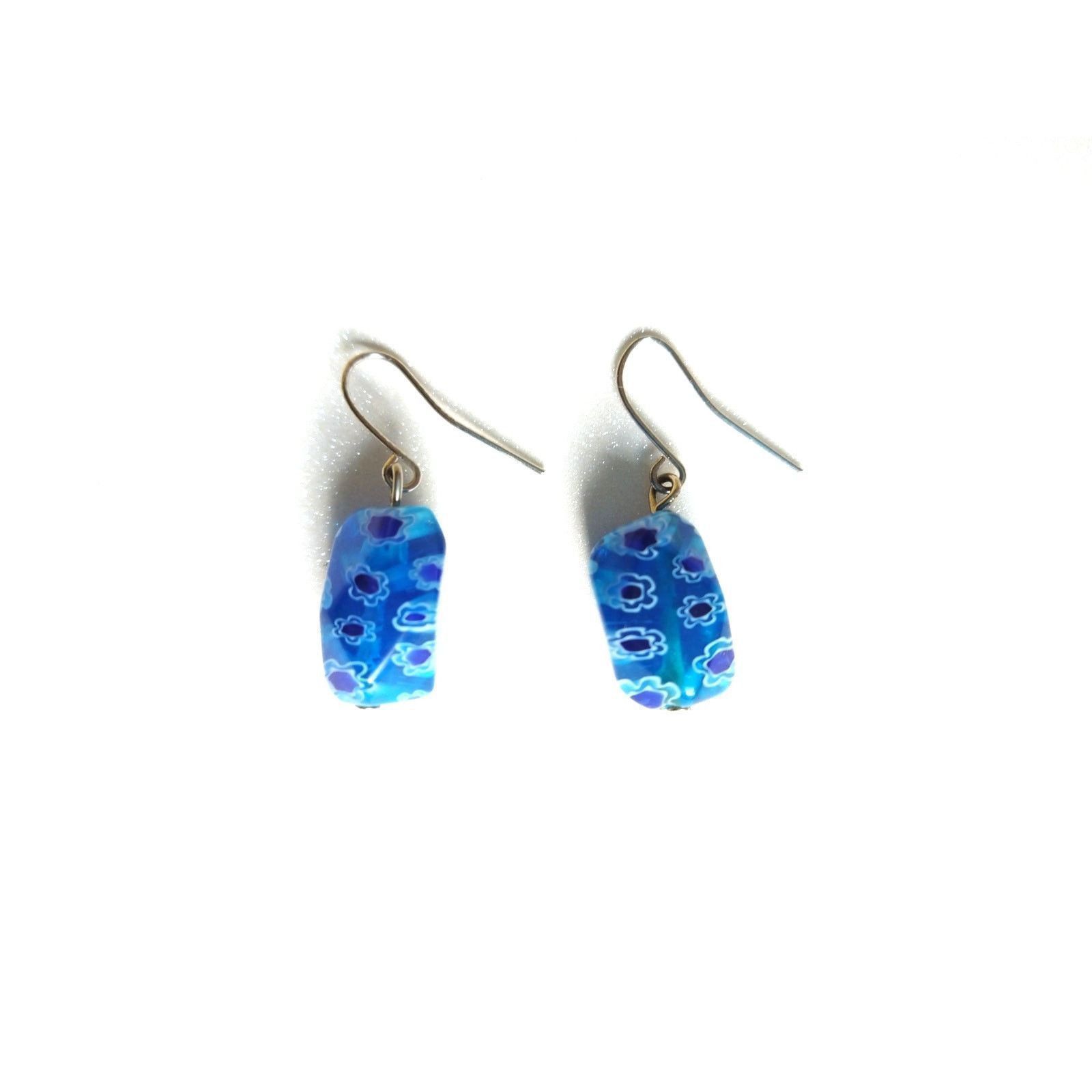 The Unbranded Brand Millefiori Glass Bead Aqua Royal Blue Dangle Drop Earrings Size ONE SIZE - 2 Thumbnail