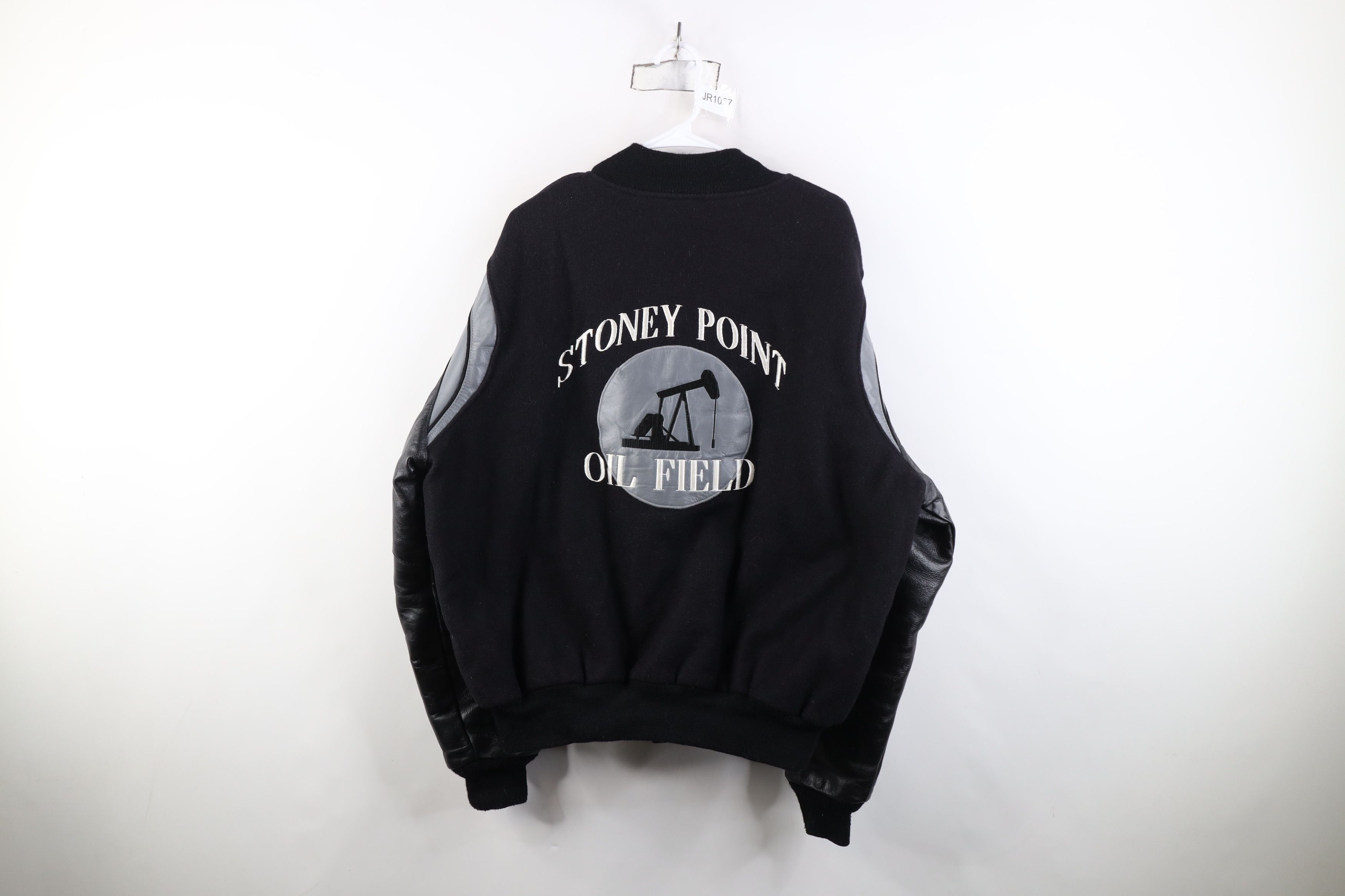 Vintage Vintage 90s Streetwear Oil Field Wool Leather Varsity Jacket Size US XL / EU 56 / 4 - 1 Thumbnail