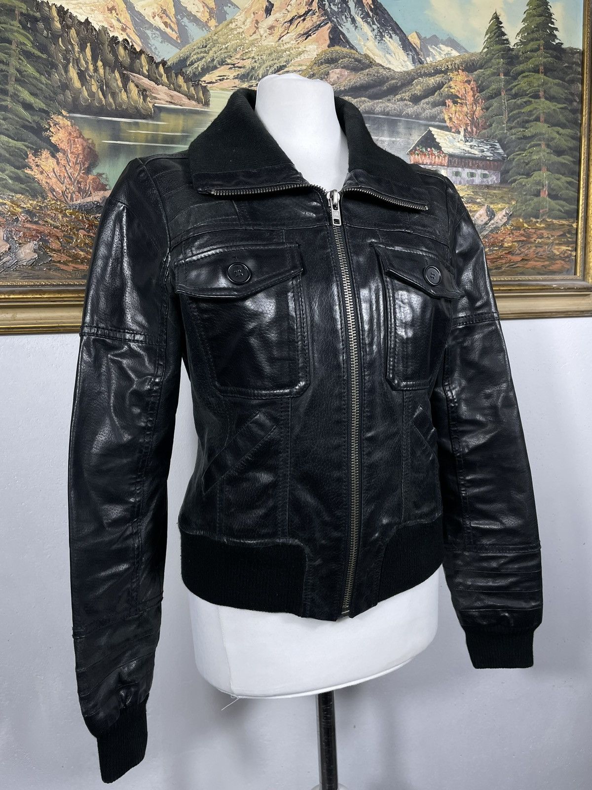 Vintage Washed Black Retro 90s Genuine Real Leater Bomber Punk Rock Size L / US 10 / IT 46 - 7 Thumbnail