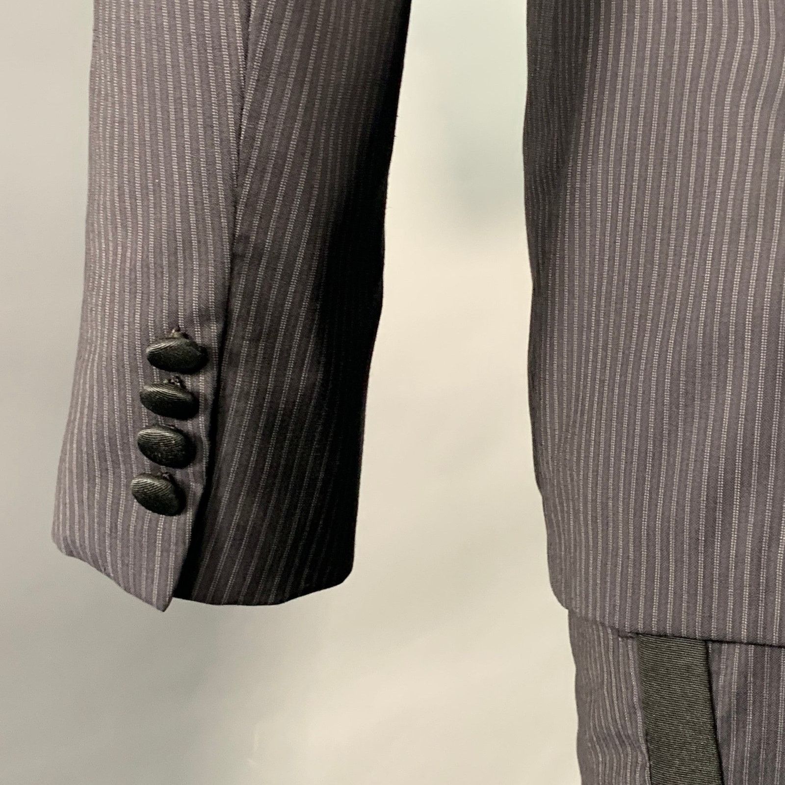 Band Of Outsiders BAND OF OUTSIDERS Regular Navy Black Stripe Wool Tuxedo Size 38R - 4 Thumbnail