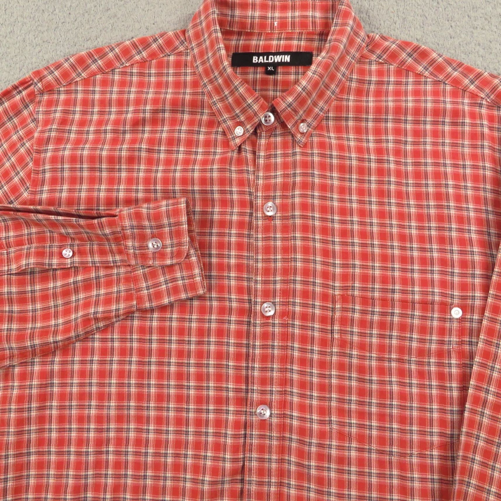 Vintage Baldwin Shirt Mens XL Red Lightweight Flannel Button-Up Long Sleeve Casual Workwear Size US XL / EU 56 / 4 - 3 Thumbnail
