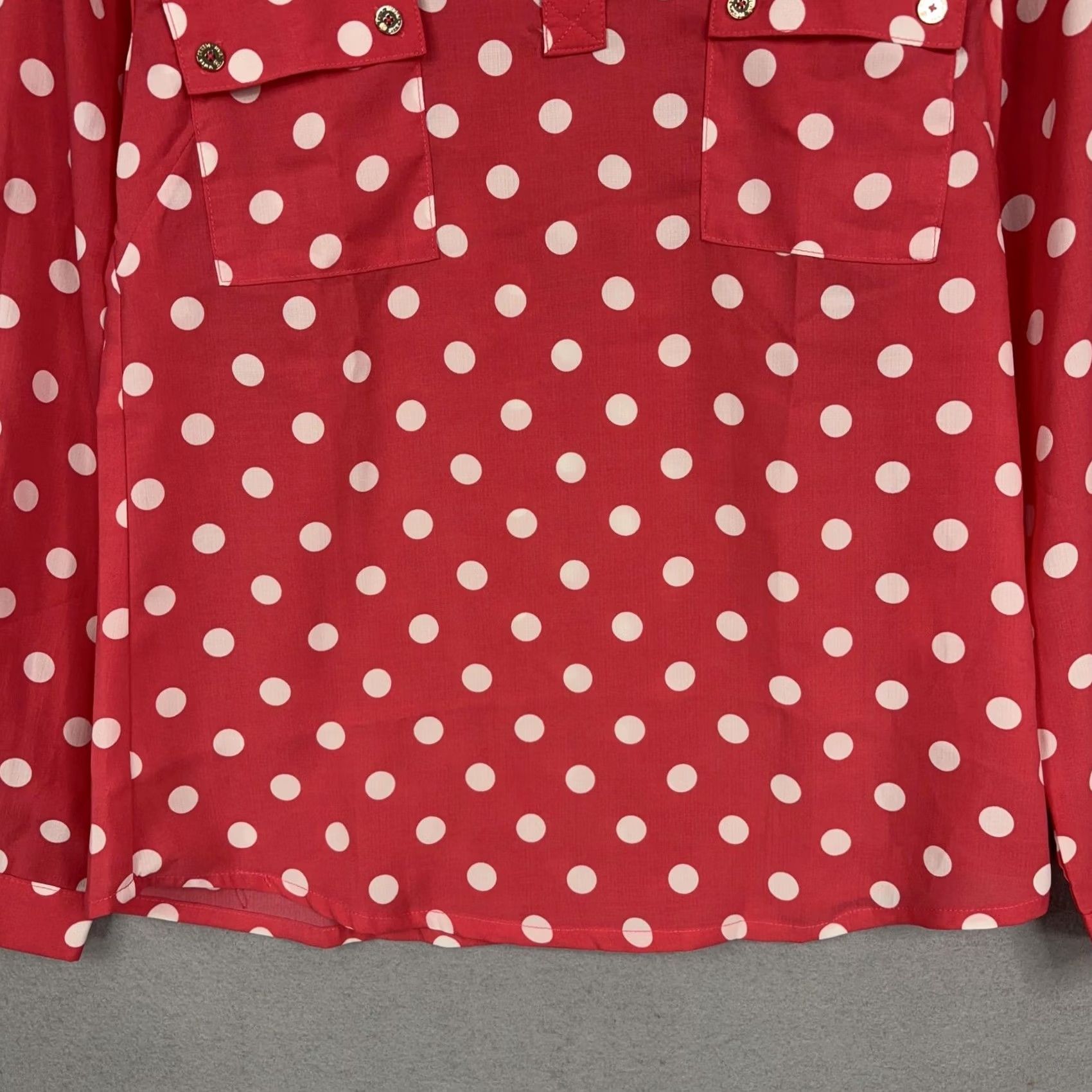 Vintage Jean-Pierre Klifa Womens XS Red White Polka Dot Long Sleeve Blouse Top Size XS / US 0-2 / IT 36-38 - 3 Thumbnail