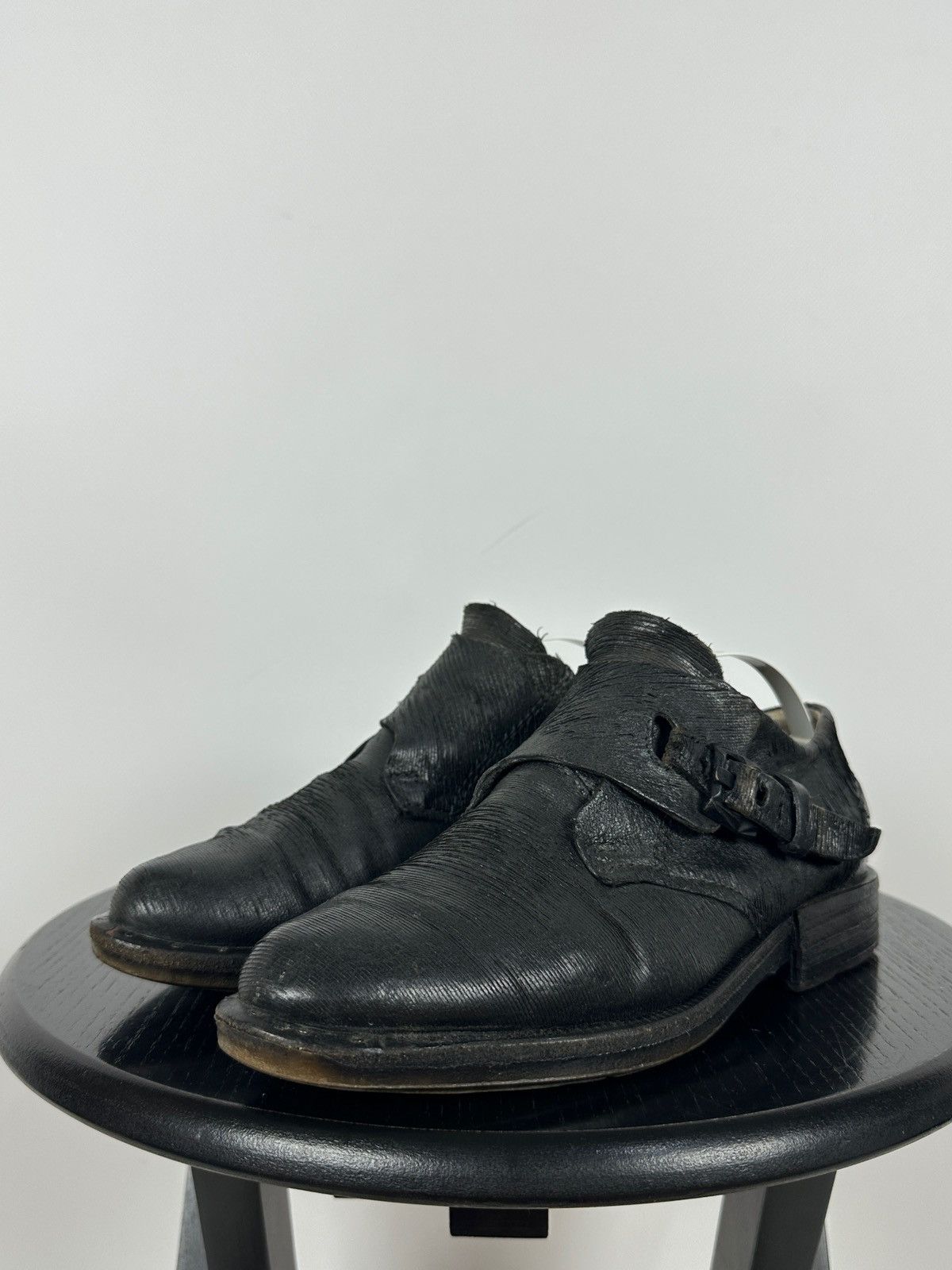 A.S.98 A.S.98 Black Distressed Leather Monk Strap Shoes Size US 6 / IT 36 - 10 Thumbnail
