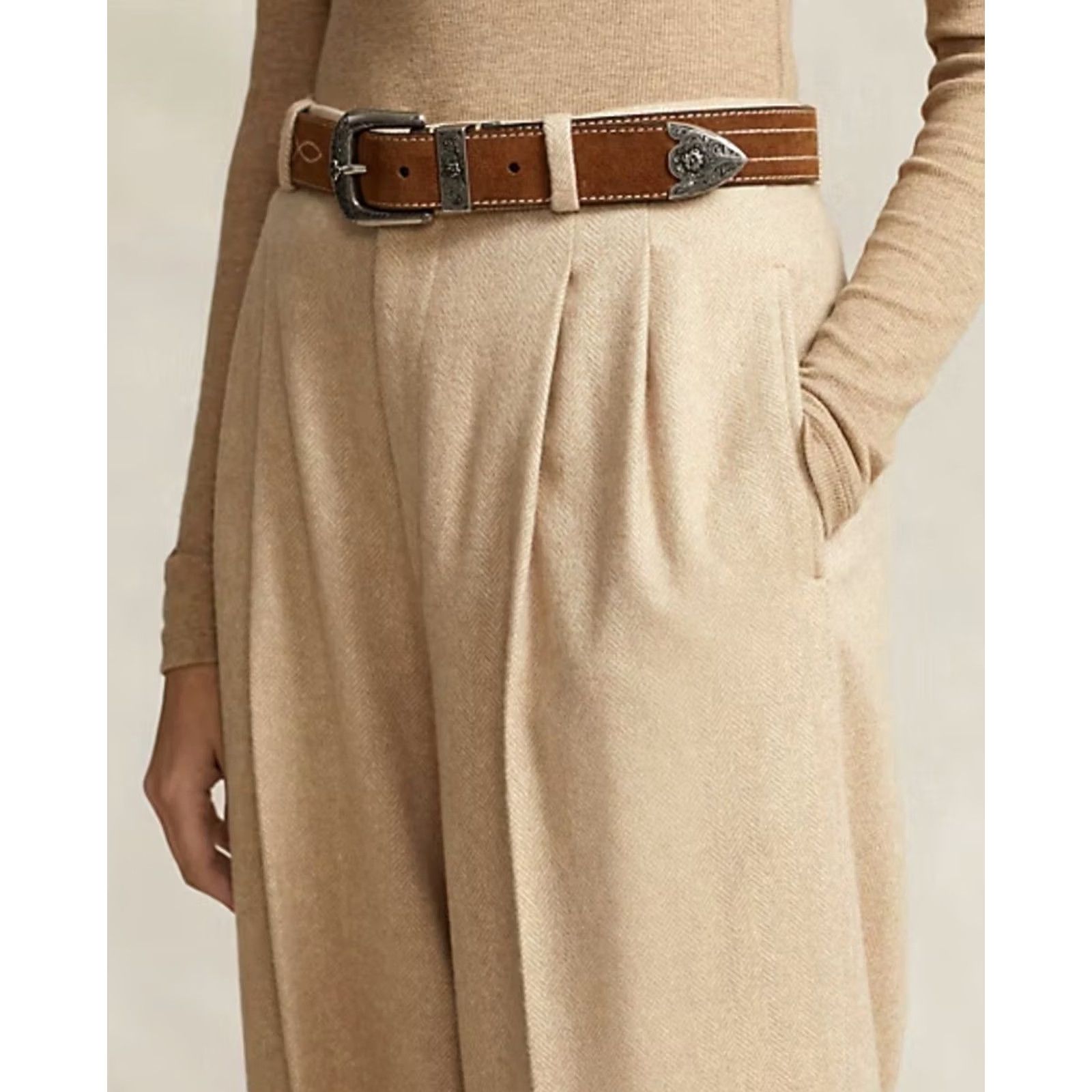 Polo Ralph Lauren Polo Ralph Lauren Wide-Leg Herringbone Pants Beige Wool 12 Women Size 34" / US 12 / IT 48 - 4 Thumbnail