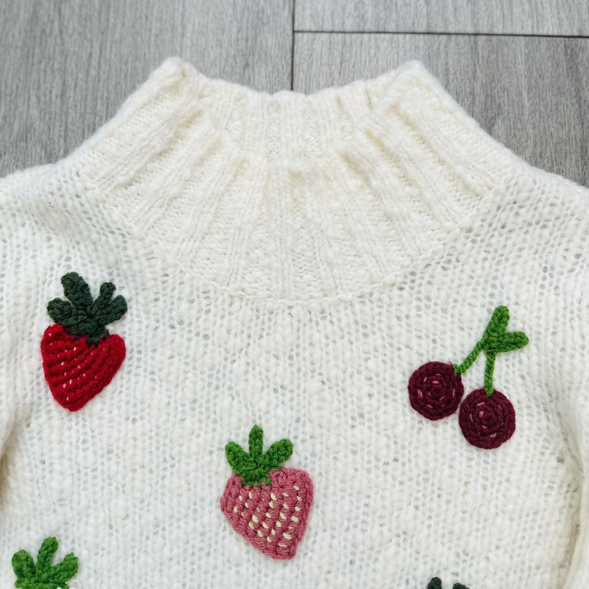 Sea New York SEA Reese Crochet Fruit Appliqué Wool Blend Sweater Size XS / US 0-2 / IT 36-38 - 11 Thumbnail
