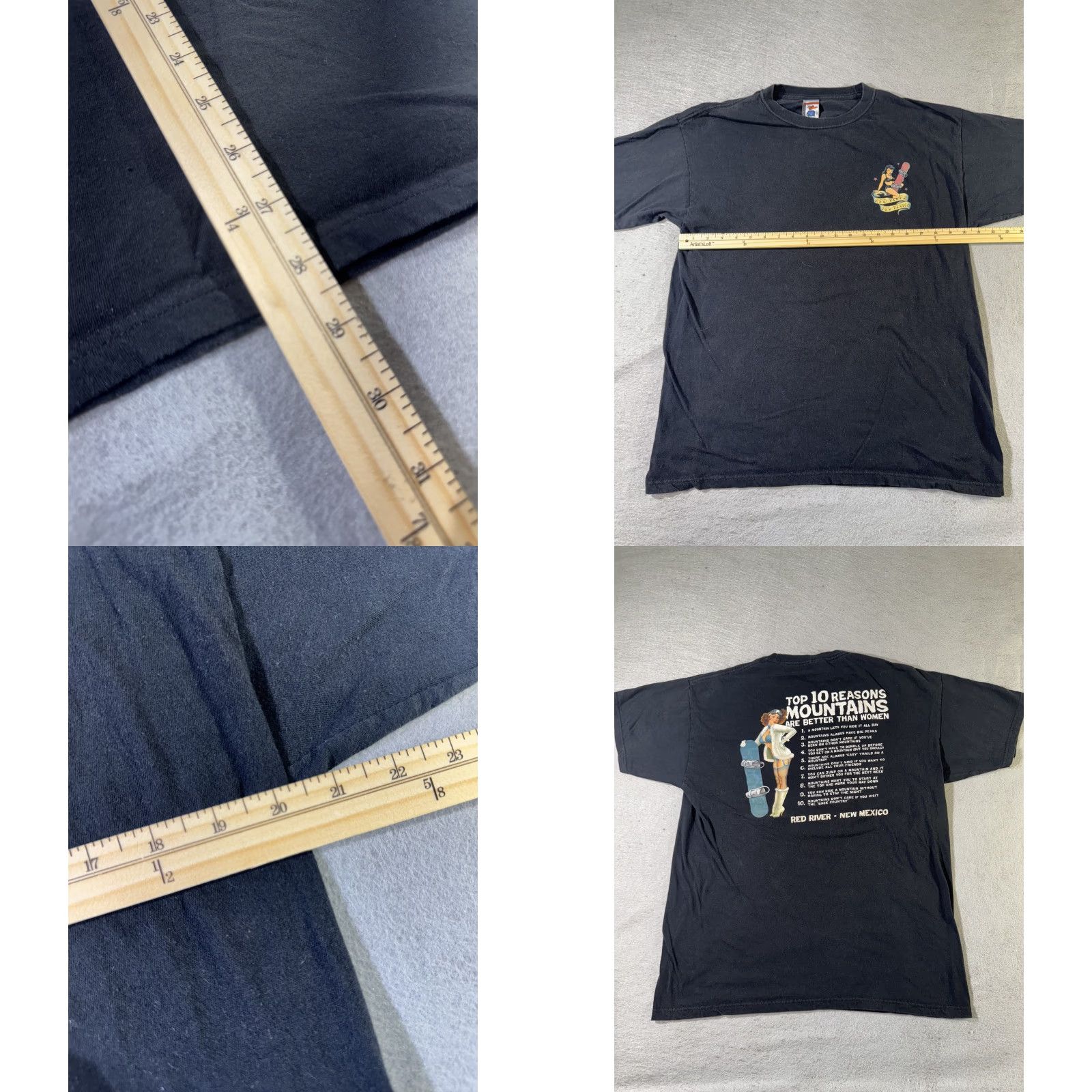 CO The Duck Co Red River Shirt Mens L Black New Mexico Graphic Tee VTG Pinup Rockabilly Snowboard Y2K Size US L / EU 52-54 / 3 - 8 Thumbnail