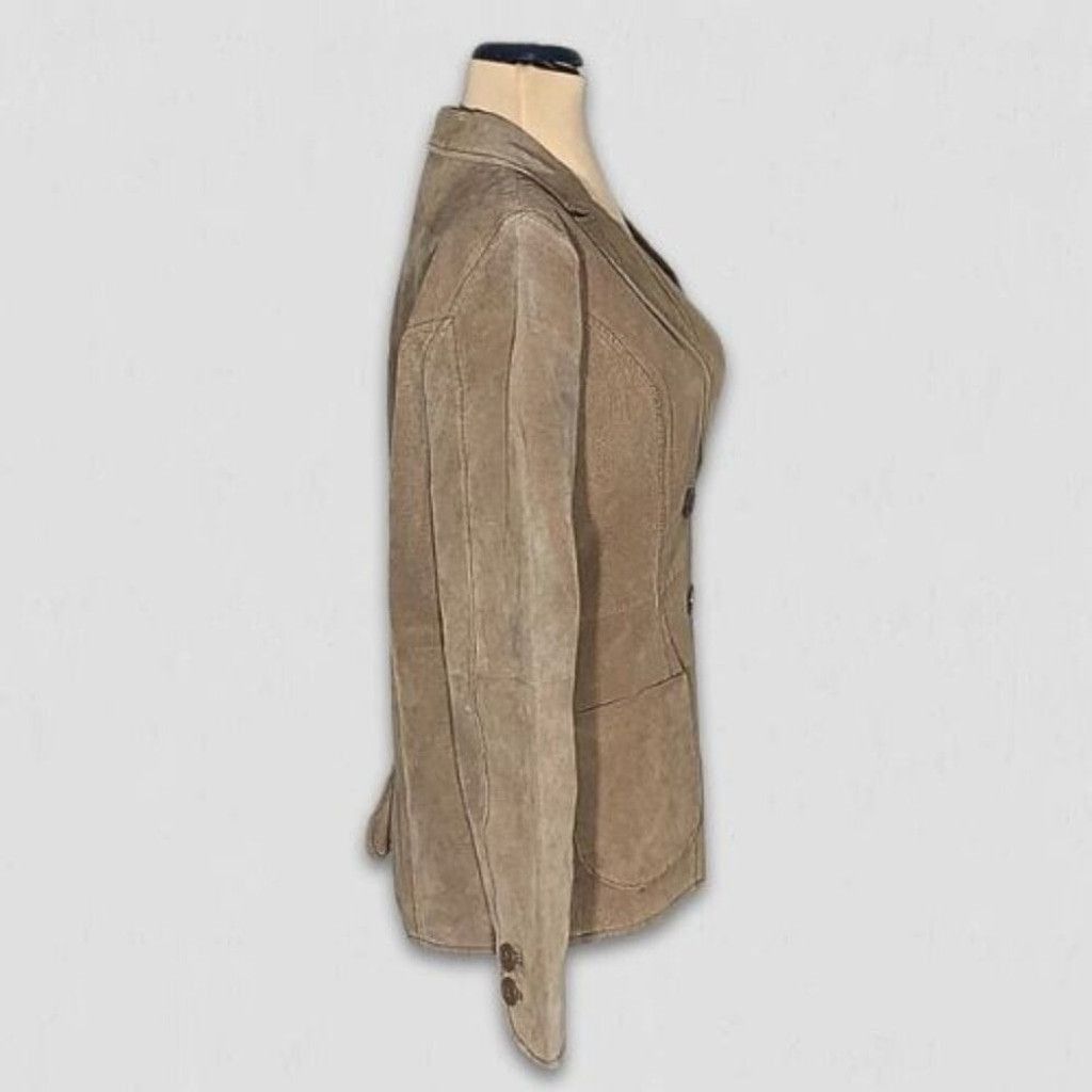 Vintage Y2K Blazer Coat Genuine Suede Leather Lined Camel Brown M Size L / US 10 / IT 46 - 4 Thumbnail