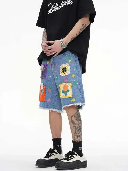 VIBE Graffiti style denim shorts baggy in vibe style cargo y2k Size US 32 / EU 48 - 6 Thumbnail