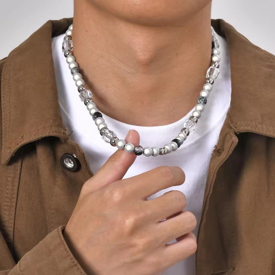 Jewelry × Vintage 8mm Beads Chain Necklaces Clear Glass Stone Beaded Collar Size ONE SIZE - 1 Thumbnail