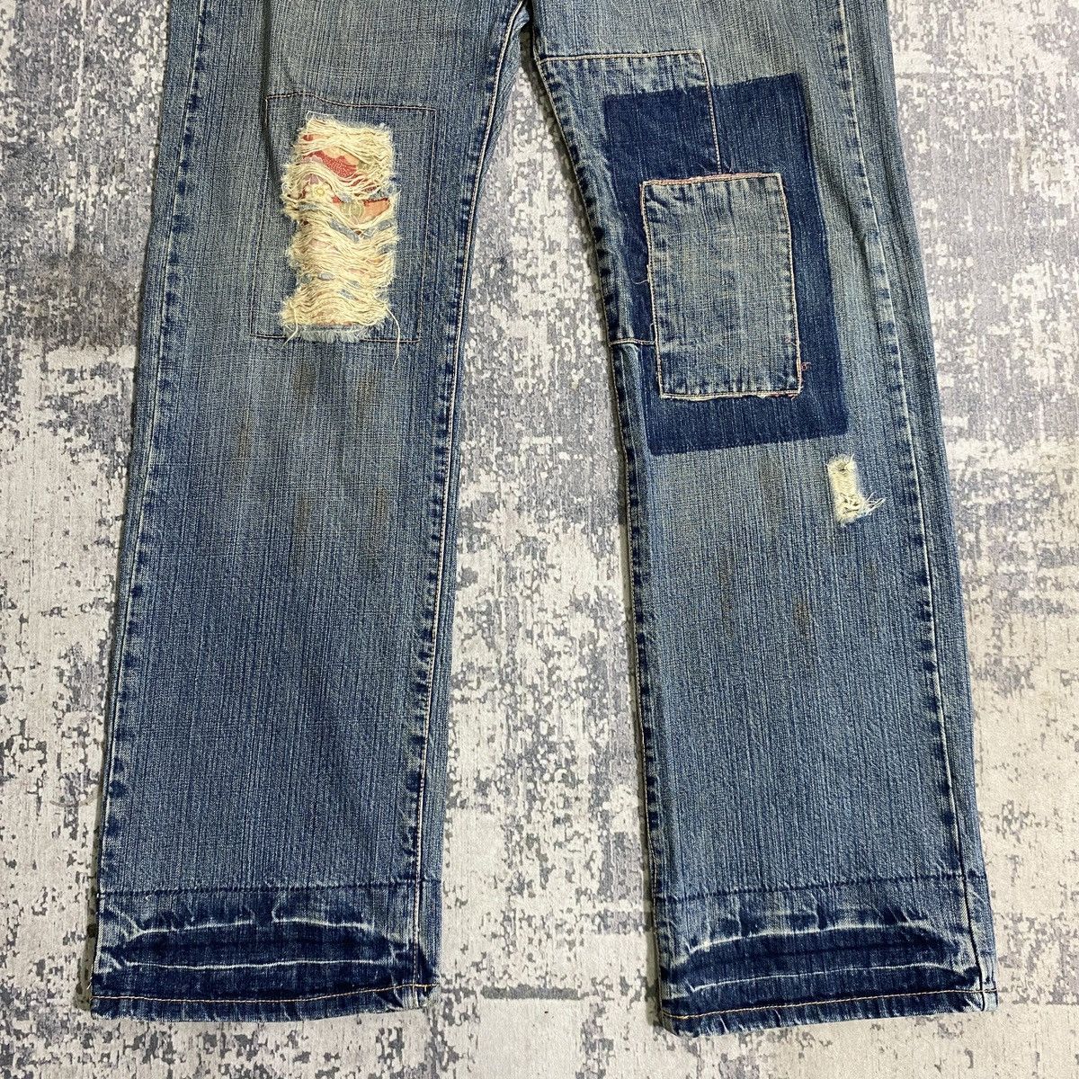 Japanese Brand × Kapital Vintage Takeo Kikuchi Distressed Patchwork Denim Pants Size US 37 - 2 Thumbnail