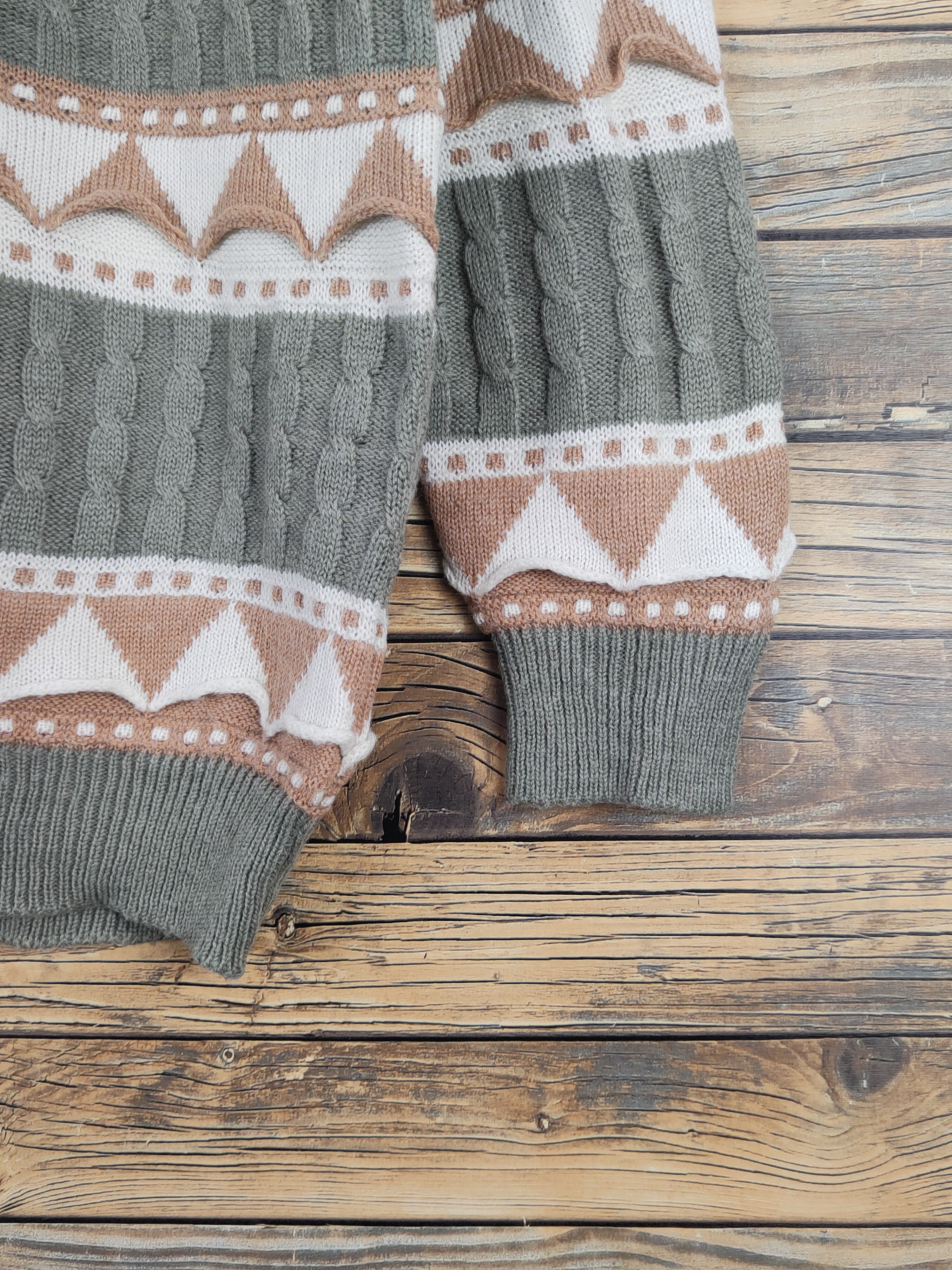 Aran Isles Knitwear Community Green Brown Knitwear Sweatshirts #W1092 Size US M / EU 48-50 / 2 - 6 Thumbnail