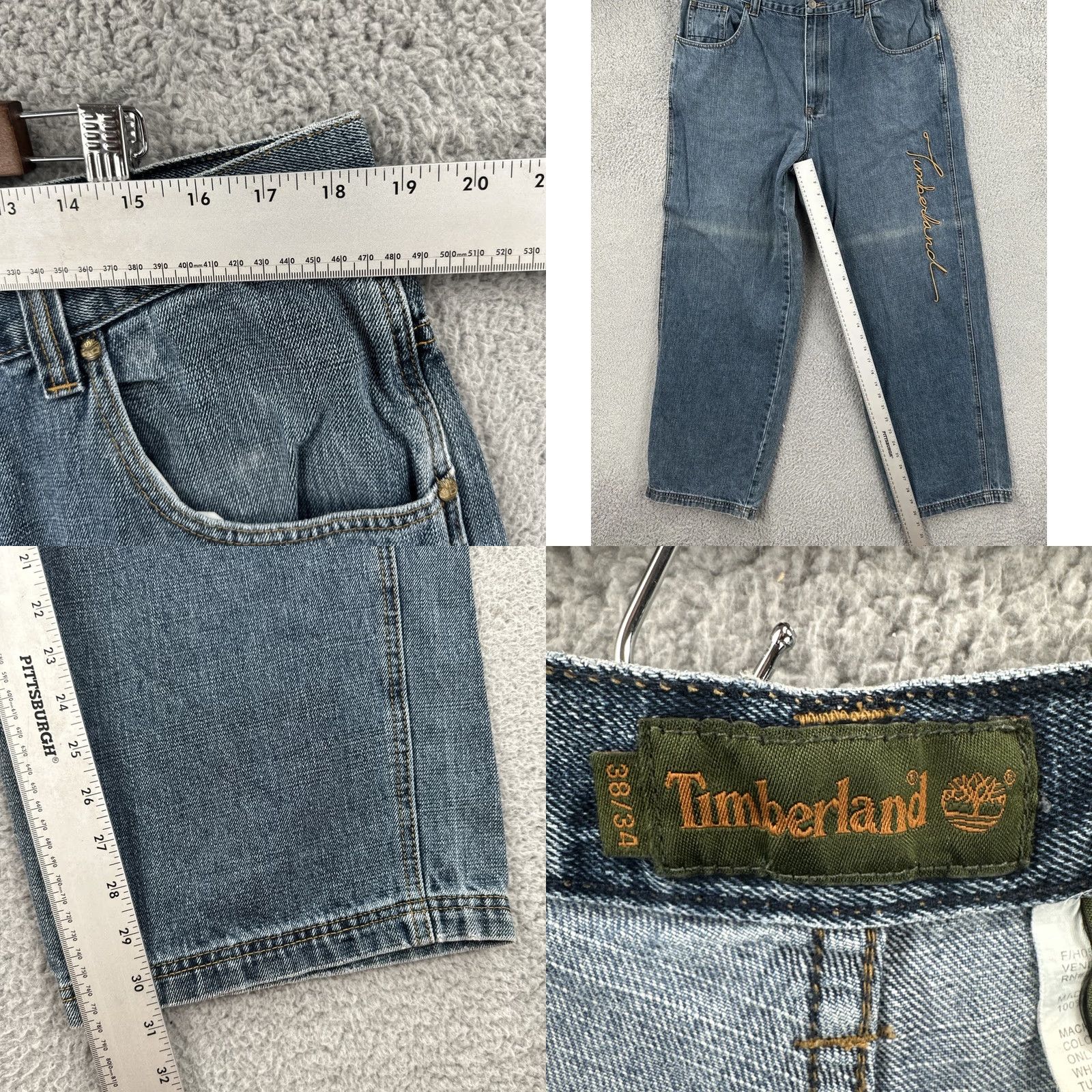Timberland VINTAGE Timberland Jeans Mens 38x34 90s Hip Hop Baggy Wide-Leg Embroidered Logo Blue Size US 38 / EU 54 - 10 Thumbnail