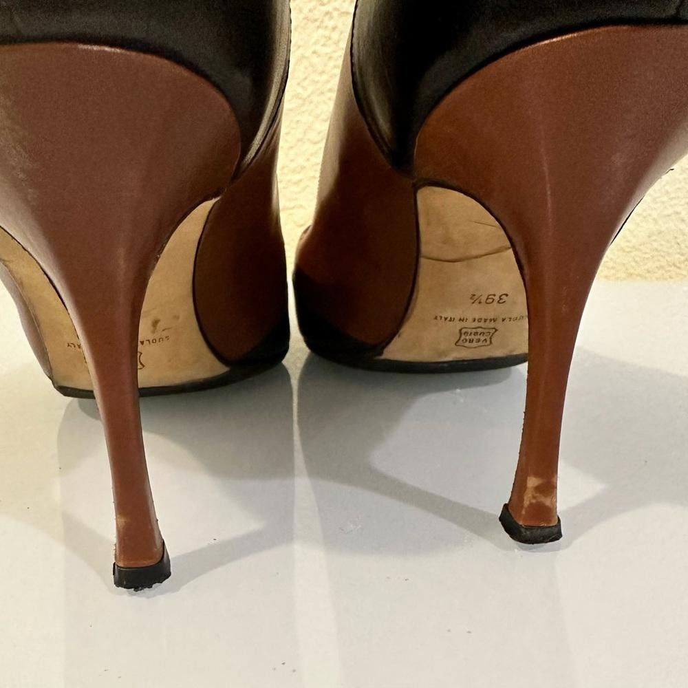 Manolo Blahnik Manolo Blahnik Black and Brown Leather Geometric Pumps 39.5 Size US 8.5 / IT 38.5 - 6 Thumbnail