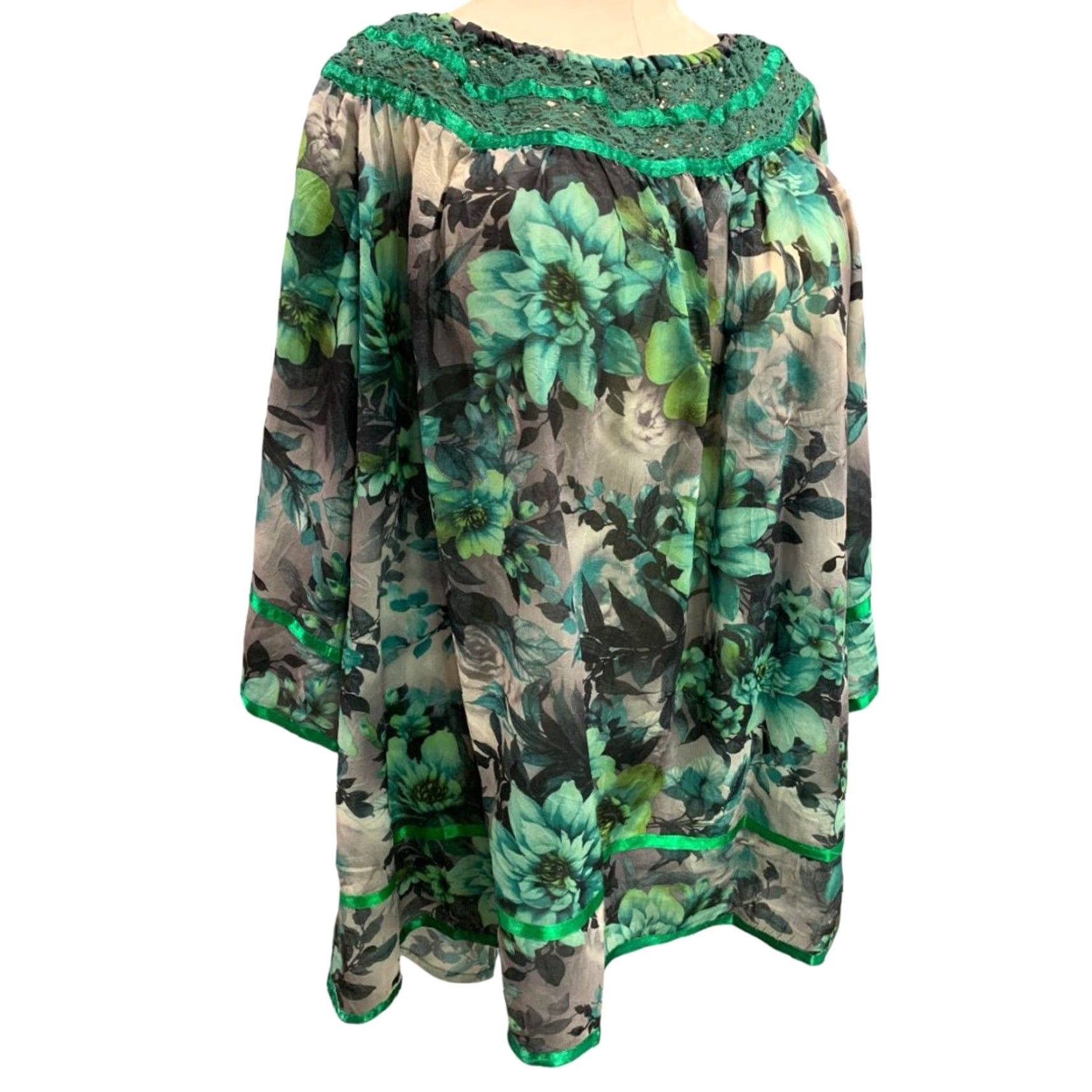 Vintage Angel Heart Boutique Womens Blouse Adult 3X Green Sheer Off Shoulder Size XXL / US 16-18 / IT 52-54 - 2 Thumbnail