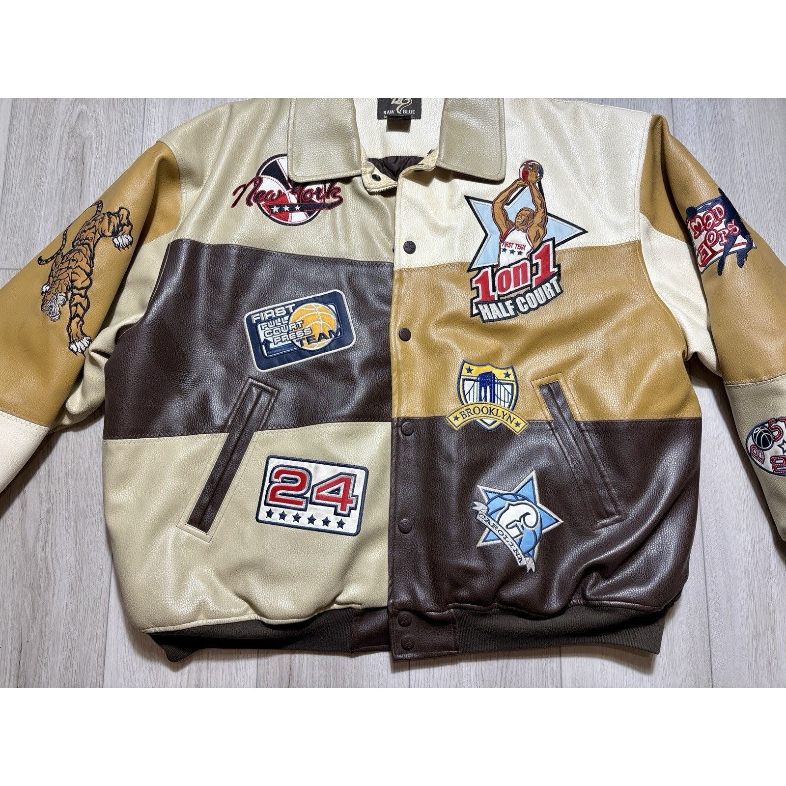 Other Raw Blue Patchwork Varsity Jacket Mens 3XL Basketball Y2K Size US XXL / EU 58 / 5 - 5 Thumbnail