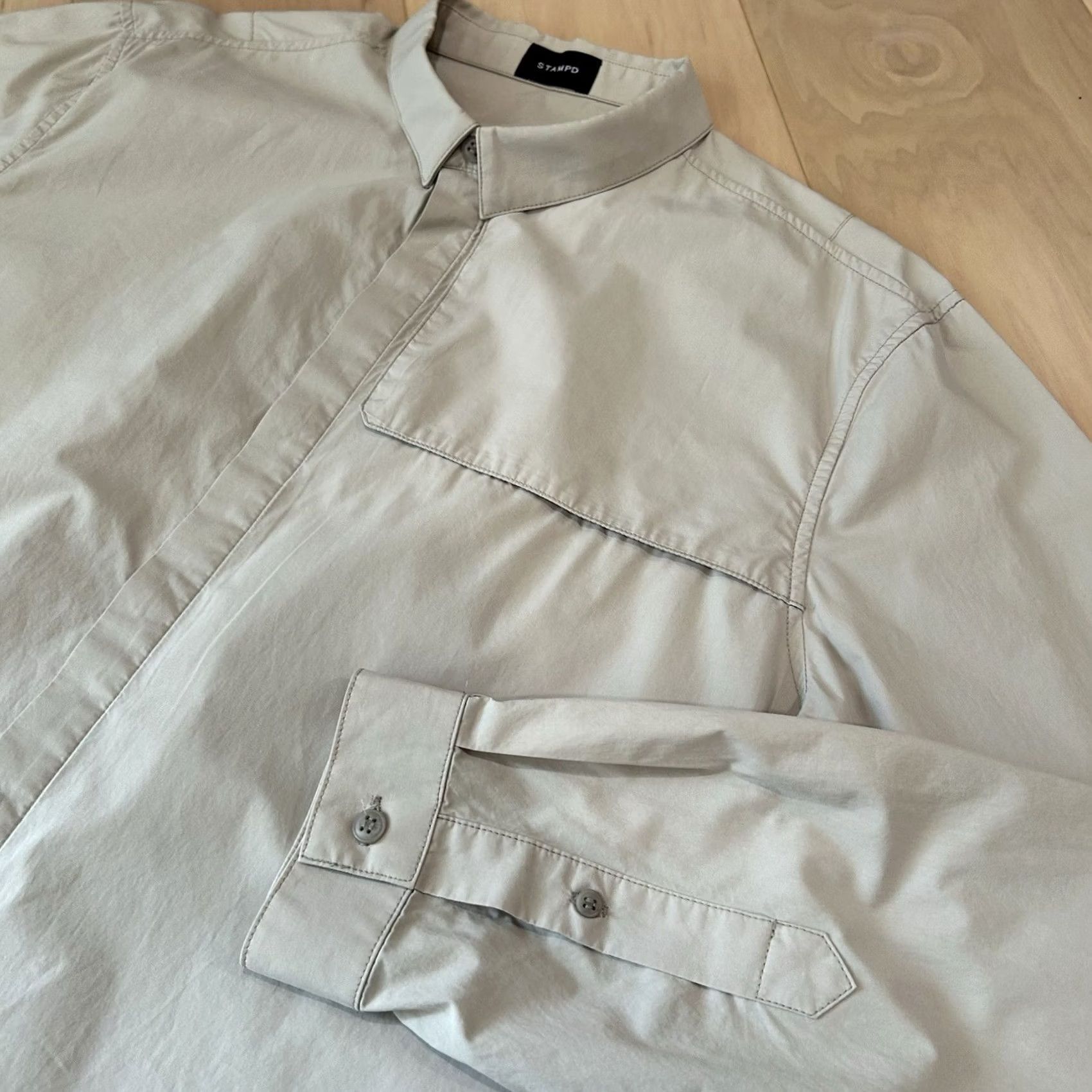 Stampd Stampd Storm Dress Shirt Button-Up Long Sleeve Men’s Large Tan Knit Cotton Solid Casual Workwear Urban Fashion 90s Style Mens Size 42R - 2 Thumbnail