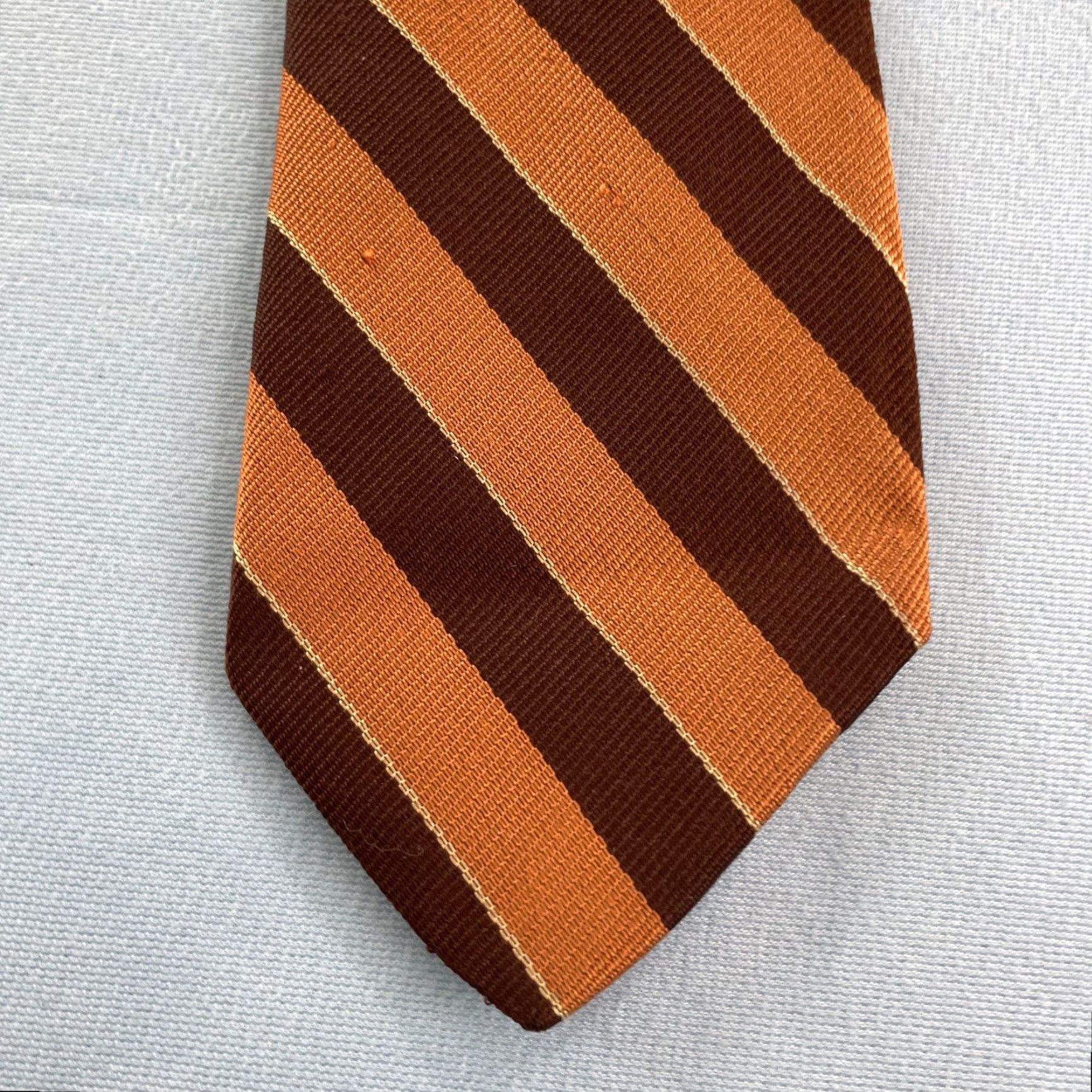 Vintage VINTAGE Handmade Silk Repp Tie Deco Stripe Necktie Brown Orange 58" One Size Mens Size ONE SIZE - 6 Thumbnail