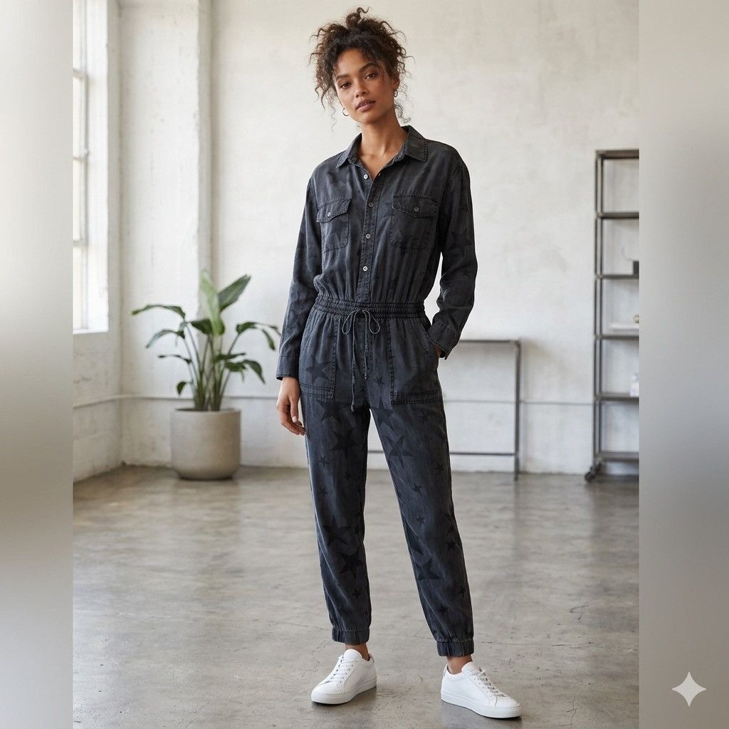 Vintage Havana Vintage Havana Washed Star Embroidered Jumpsuit - Size Small Size 27" / US 4 / IT 40 - 1 Thumbnail