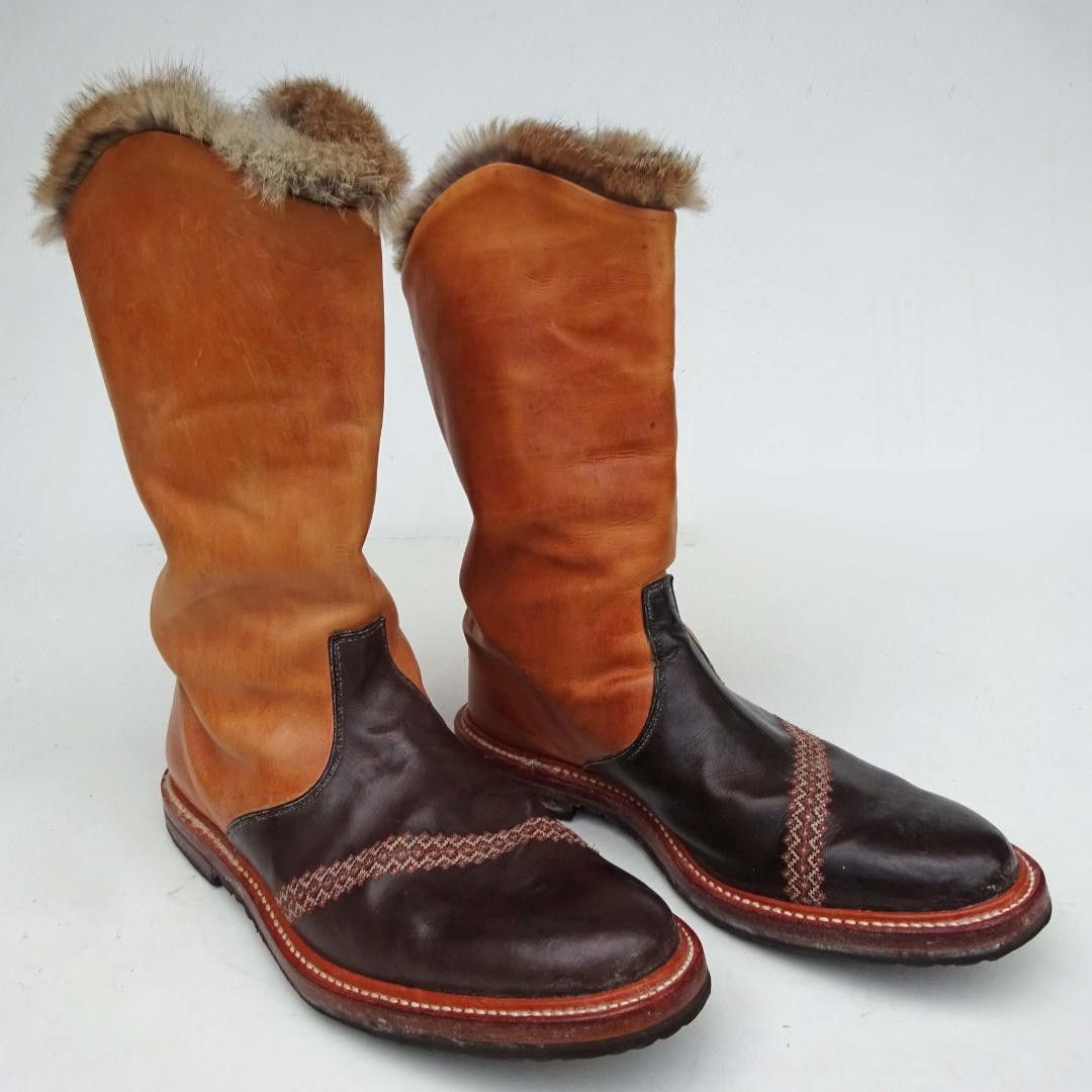 Number (N)ine AW02 "Nowhere Man" Leather Rabbit Fur Boots Size US 10 / EU 43 - 3 Thumbnail