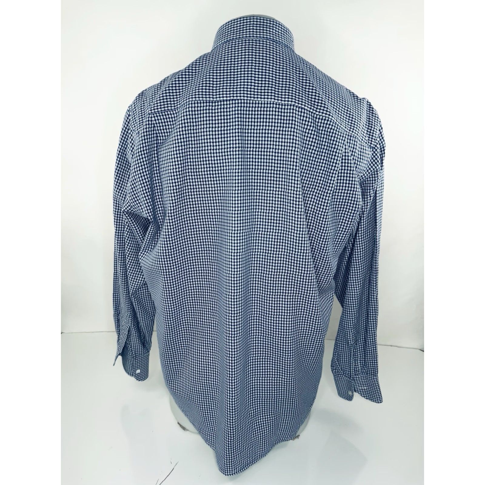 Vintage GRIGIO PERLA Italy - Mens Button-Up Shirt - Long Sleeve - 16 41 - Blue / White - Geometric - EXCELLENT Size US L / EU 52-54 / 3 - 3 Thumbnail