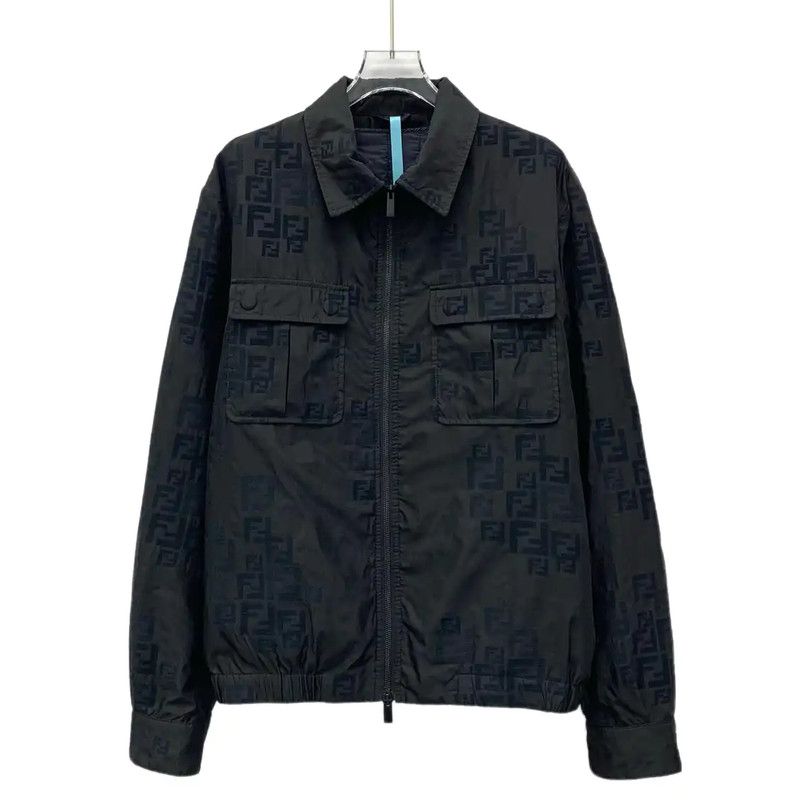 Fendi Black Cotton Logo Long Sleeve Jacket 0089
