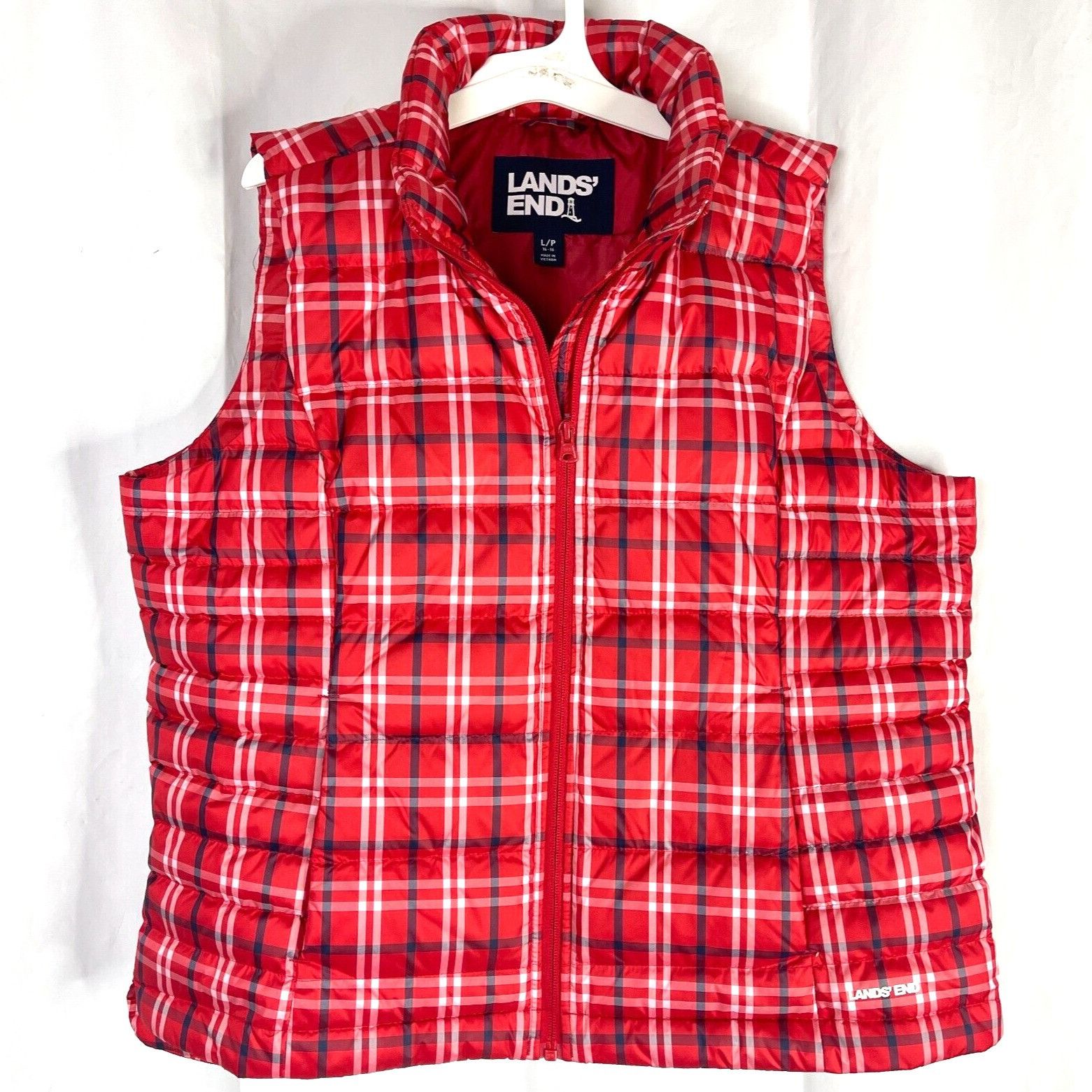 Lands' End Lands End Red Plaid Womens Puffer Vest Large 14-16 Zip Outdo Size L / US 10 / IT 46 - 1 Thumbnail