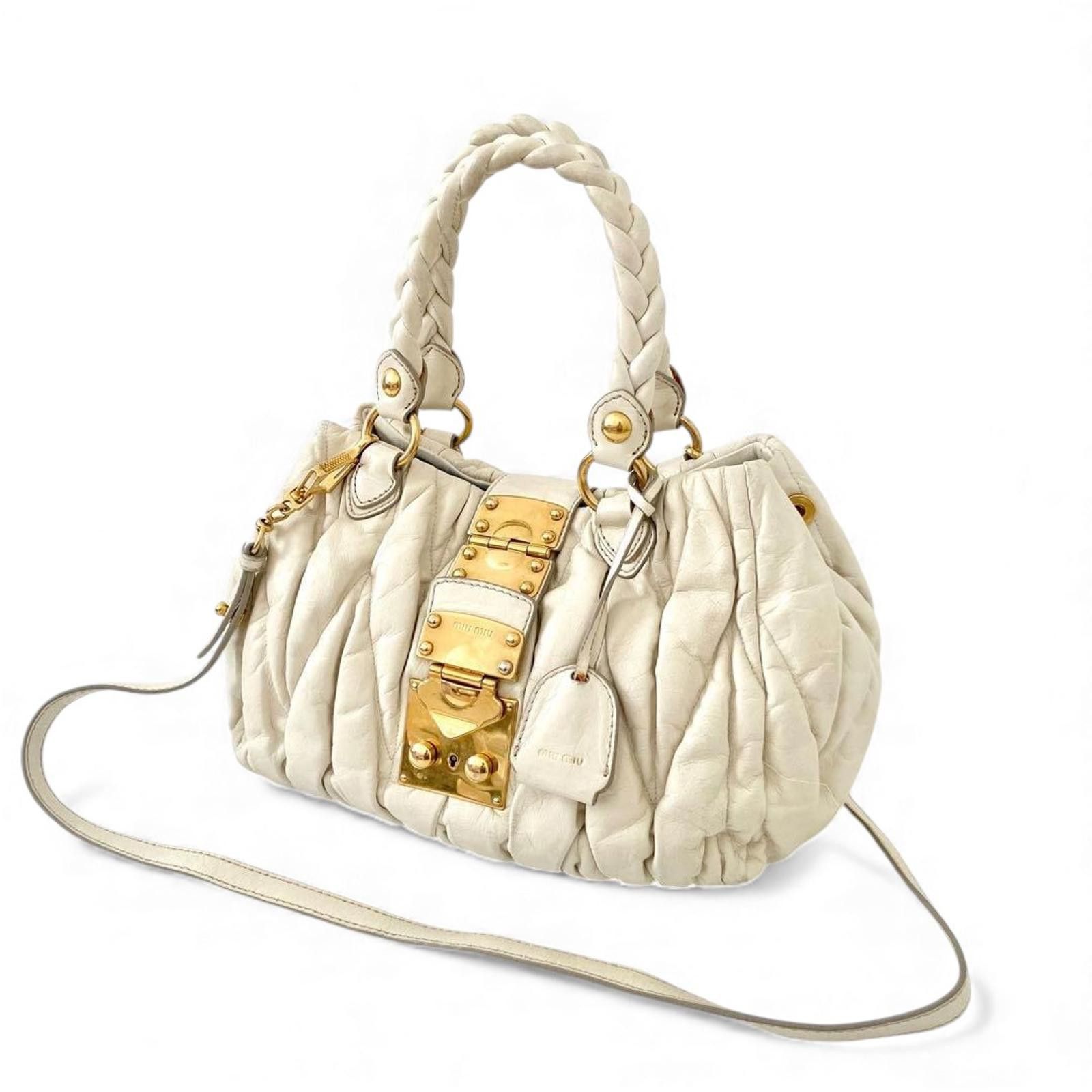 Miu Miu Miu Miu - White Leather Shoulder Bag Gold Size ONE SIZE - 2 Thumbnail