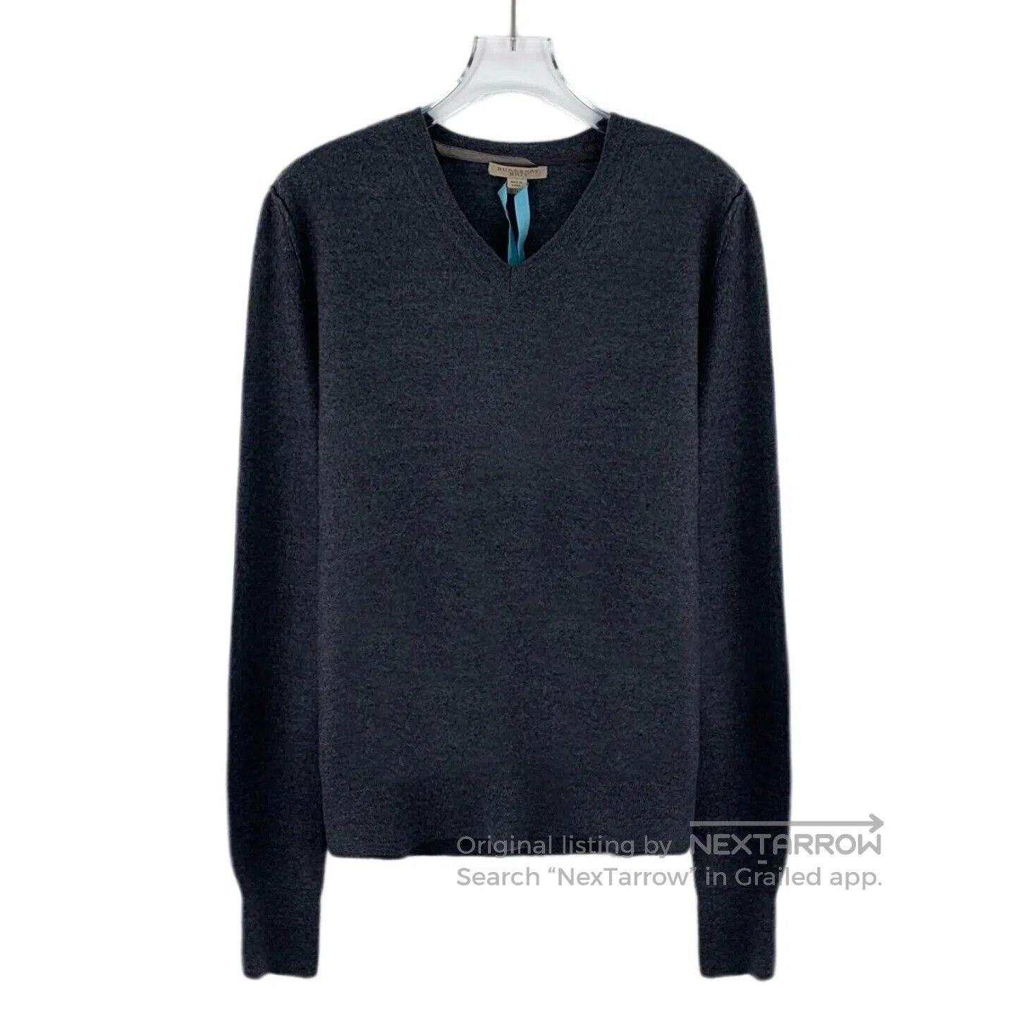 Burberry Burberry Dark Gray Plaid Wool V-Neck Long Sleeve Knit Top| Size US S / EU 44-46 / 1 - 1 Thumbnail