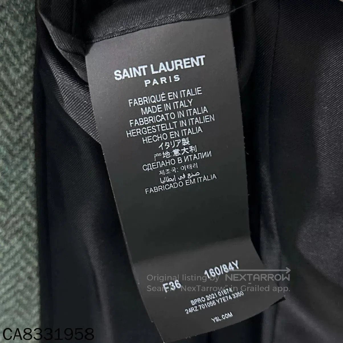 Saint Laurent Paris Saint Laurent Light Green Herringbone Blazer. Size XS / US 0-2 / IT 36-38 - 5 Thumbnail