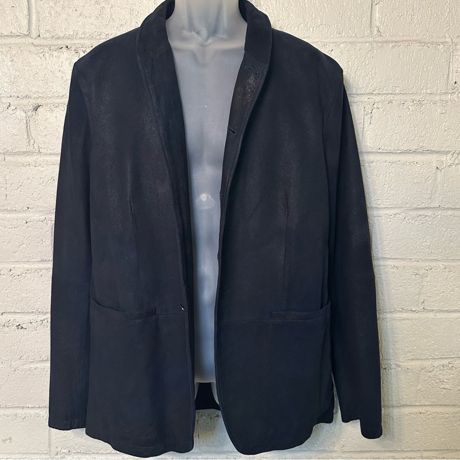John Varvatos Burnished Suede Jacket size XL Dark Navy Shawl Collar Button Size US L / EU 52-54 / 3 - 15 Thumbnail